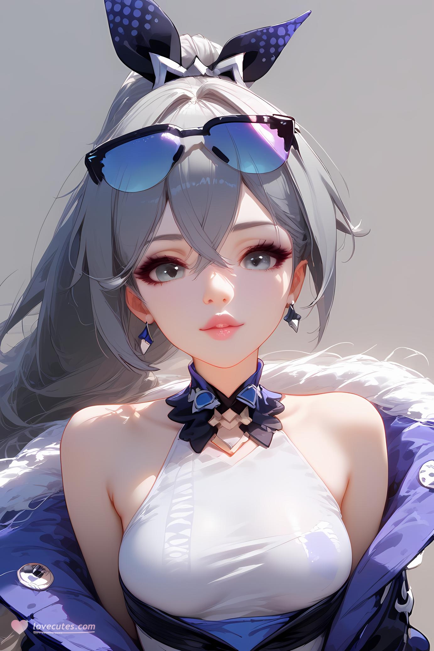 AI Generated Anime Girl - Honkai: Star Rail Silver Wolf: Silver-Haired Swimsuit Bust Close-Up 35P