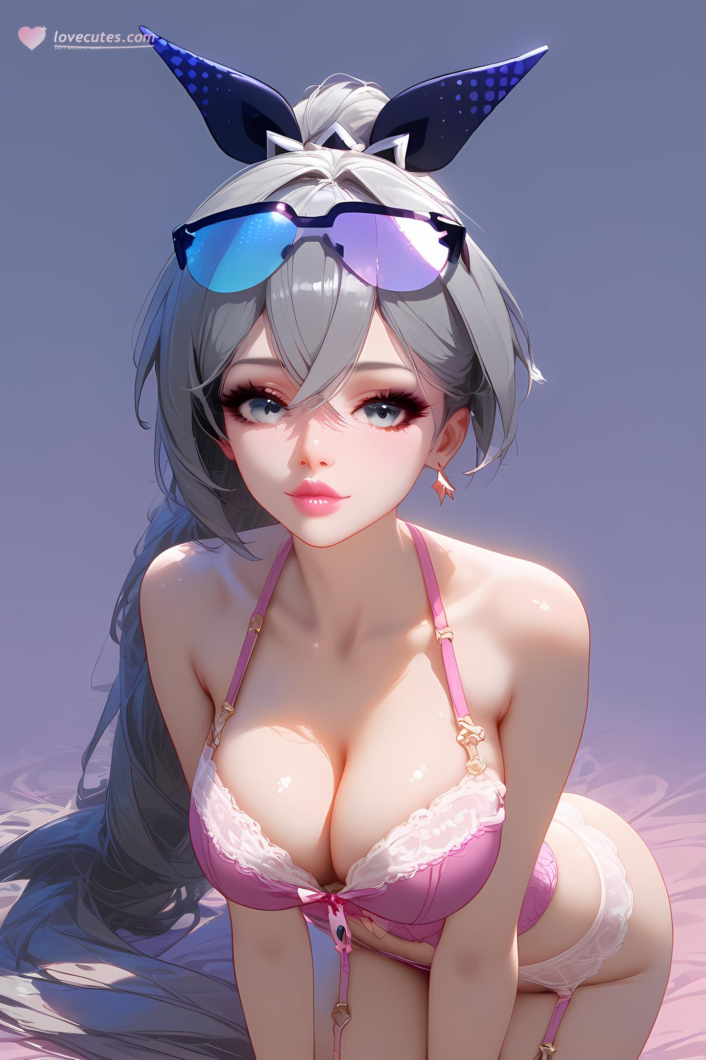 AI Generated Anime Girl - Honkai: Star Rail Silver Wolf: Silver-Haired Swimsuit Bust Close-Up 35P