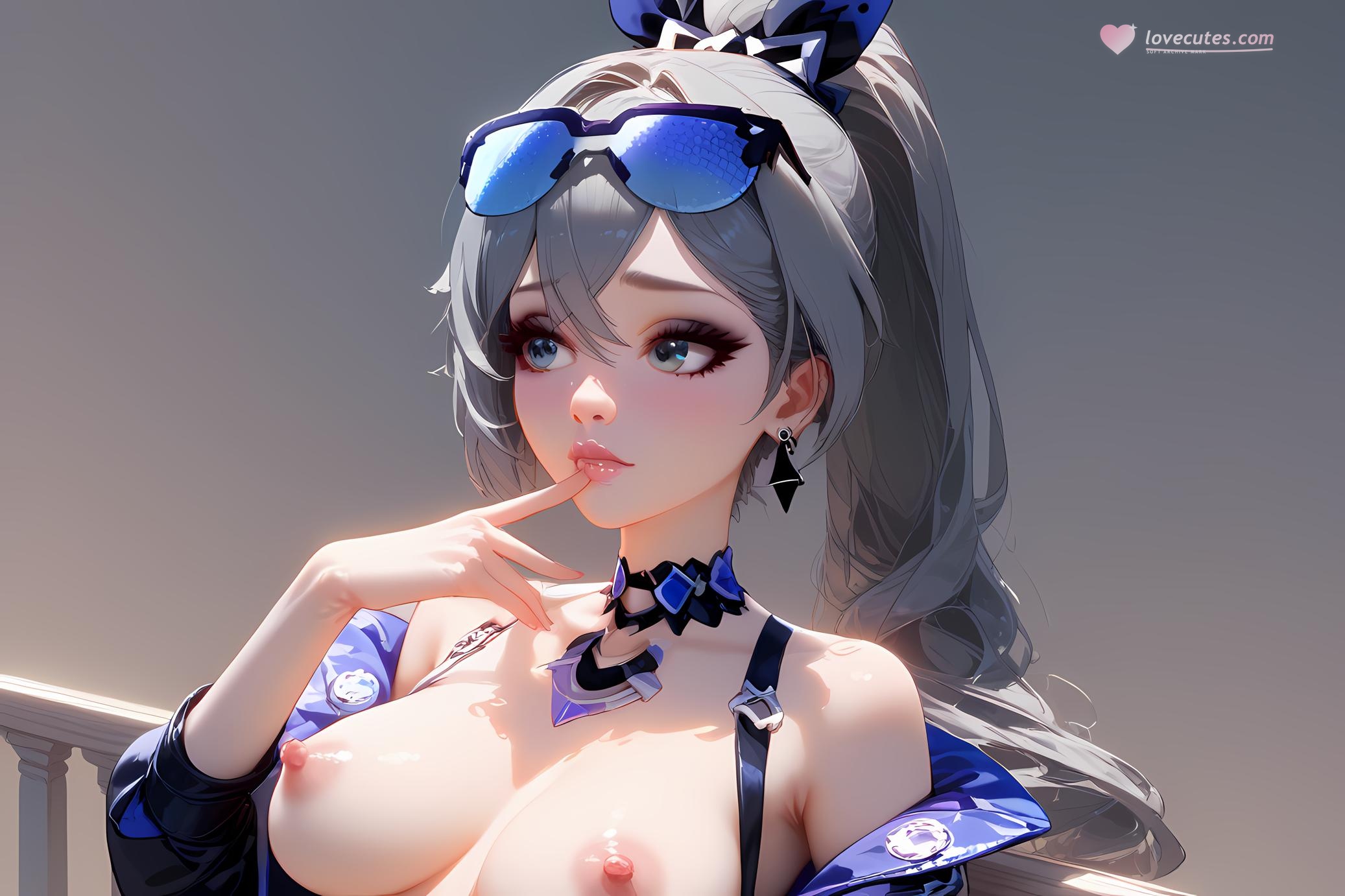AI Generated Anime Girl - Honkai: Star Rail Silver Wolf: Silver-Haired Swimsuit Bust Close-Up 35P