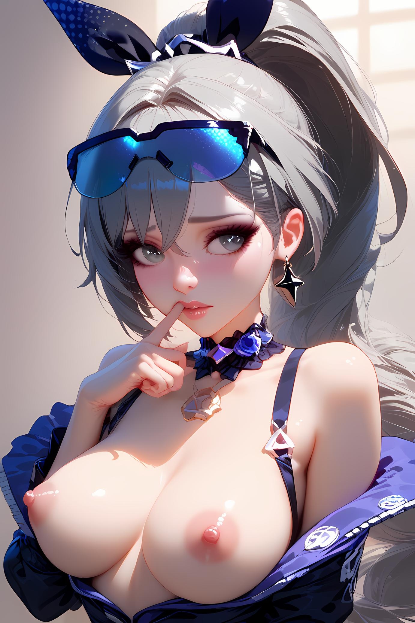 AI Generated Anime Girl - Honkai: Star Rail Silver Wolf: Silver-Haired Swimsuit Bust Close-Up 35P