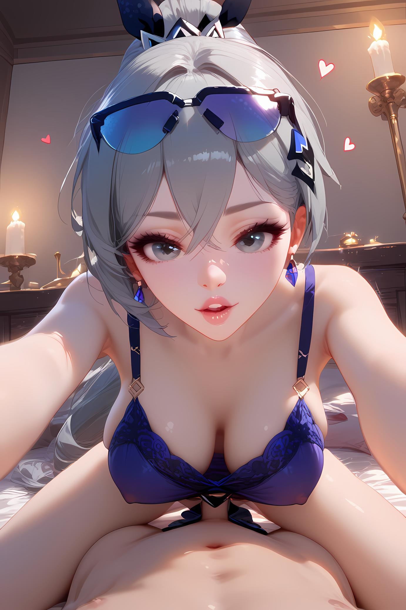 AI Generated Anime Girl - Honkai: Star Rail Silver Wolf: Silver-Haired Swimsuit Bust Close-Up 35P