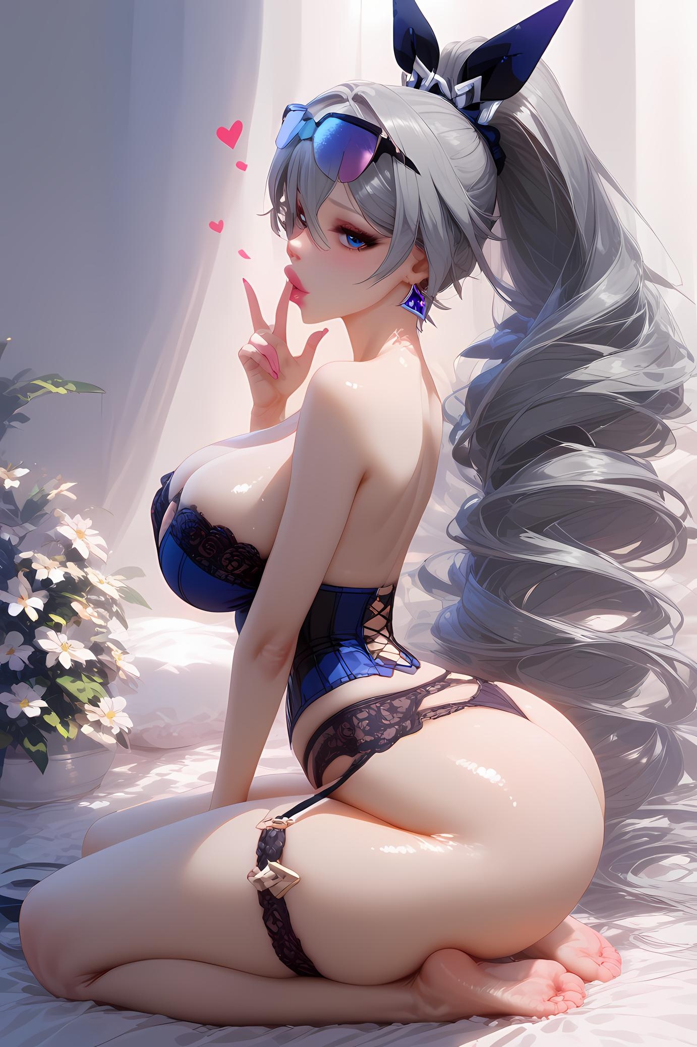 AI Generated Anime Girl - Honkai: Star Rail Silver Wolf: Silver-Haired Swimsuit Bust Close-Up 35P