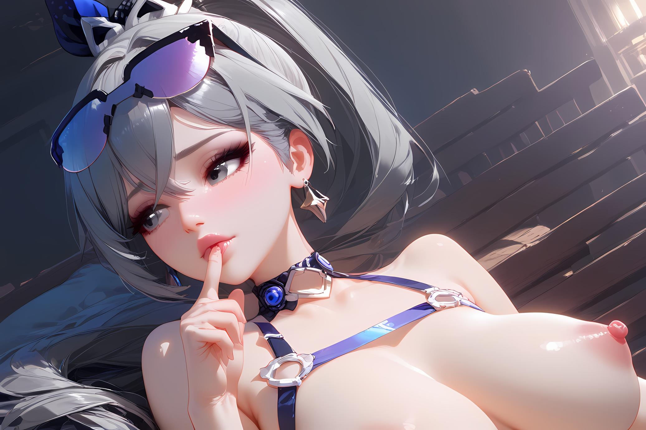 AI Generated Anime Girl - Honkai: Star Rail Silver Wolf: Silver-Haired Swimsuit Bust Close-Up 35P