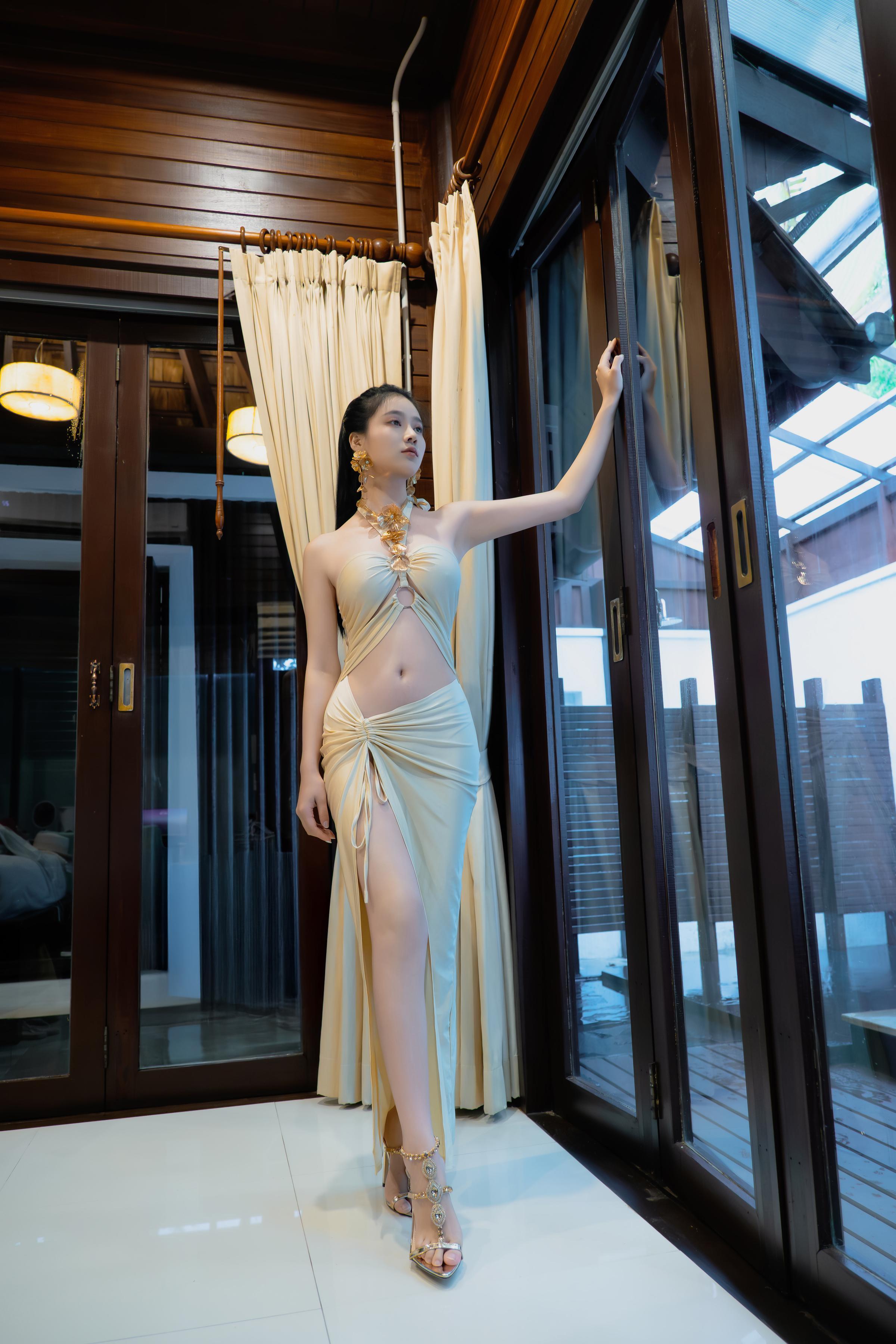 [Photos] Nnian - Seaside Venus: Sunset Nude Sheer Fabric with High Slit, 80P