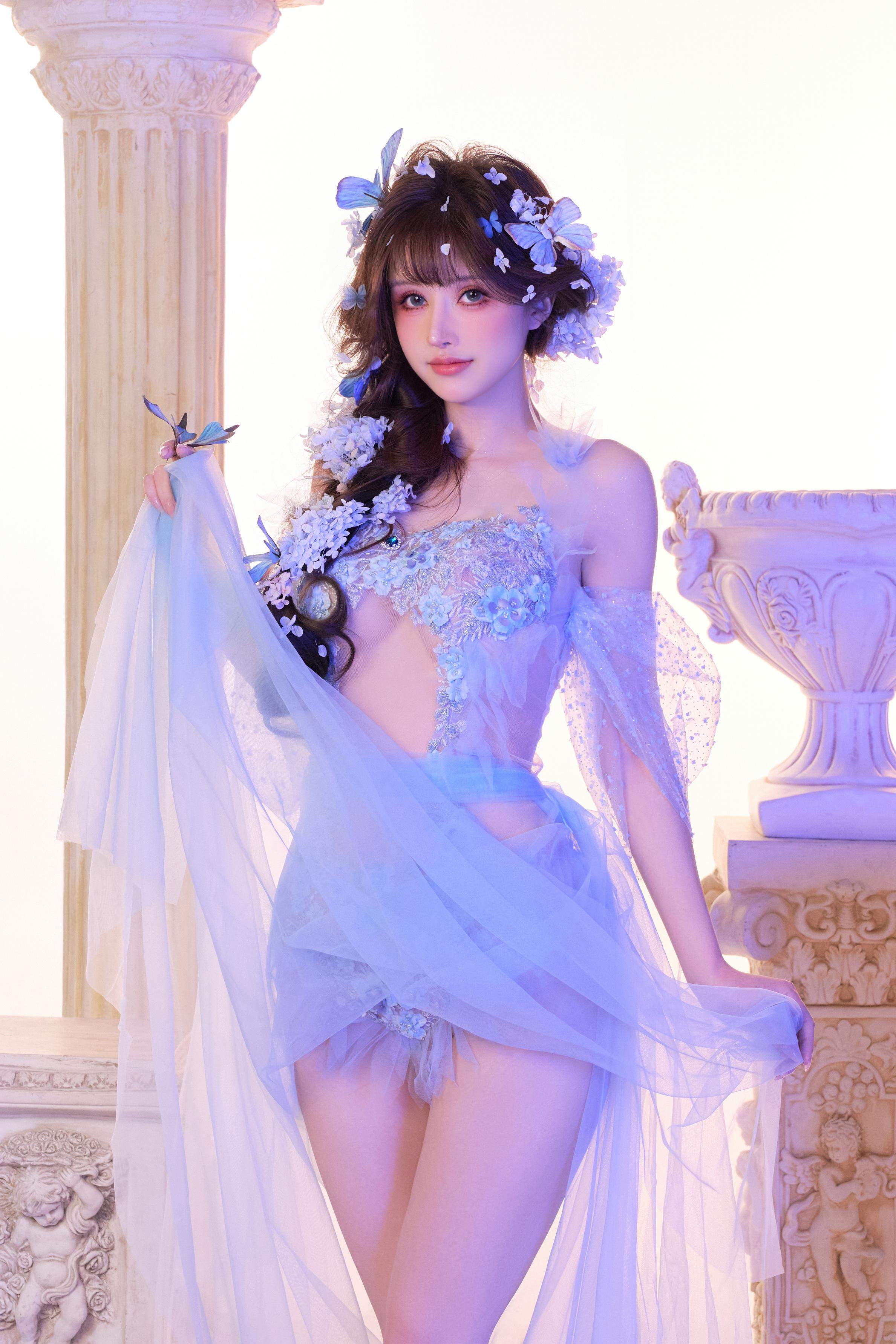 [私房] Lộc Bát Tuổi - Điệp Mộng Nghi Sường: Nhãn Dán Hoa Bướm Xanh, Điểm Che Khe Hở Trắng, 64P14G1V
