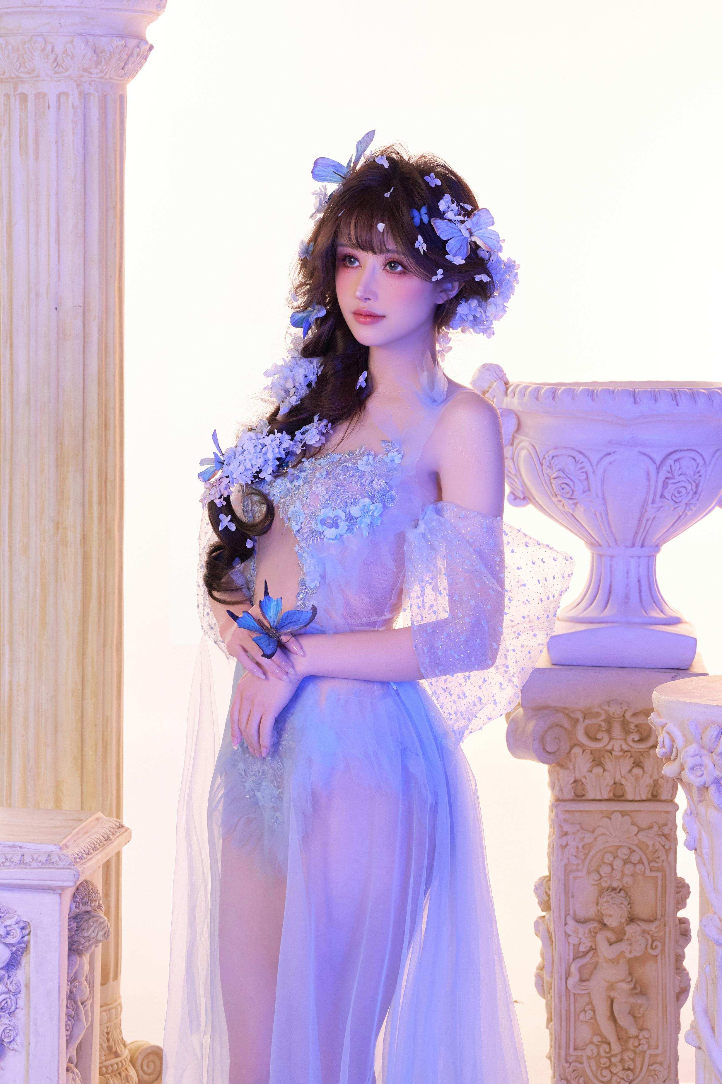 [私房] Lộc Bát Tuổi - Điệp Mộng Nghi Sường: Nhãn Dán Hoa Bướm Xanh, Điểm Che Khe Hở Trắng, 64P14G1V