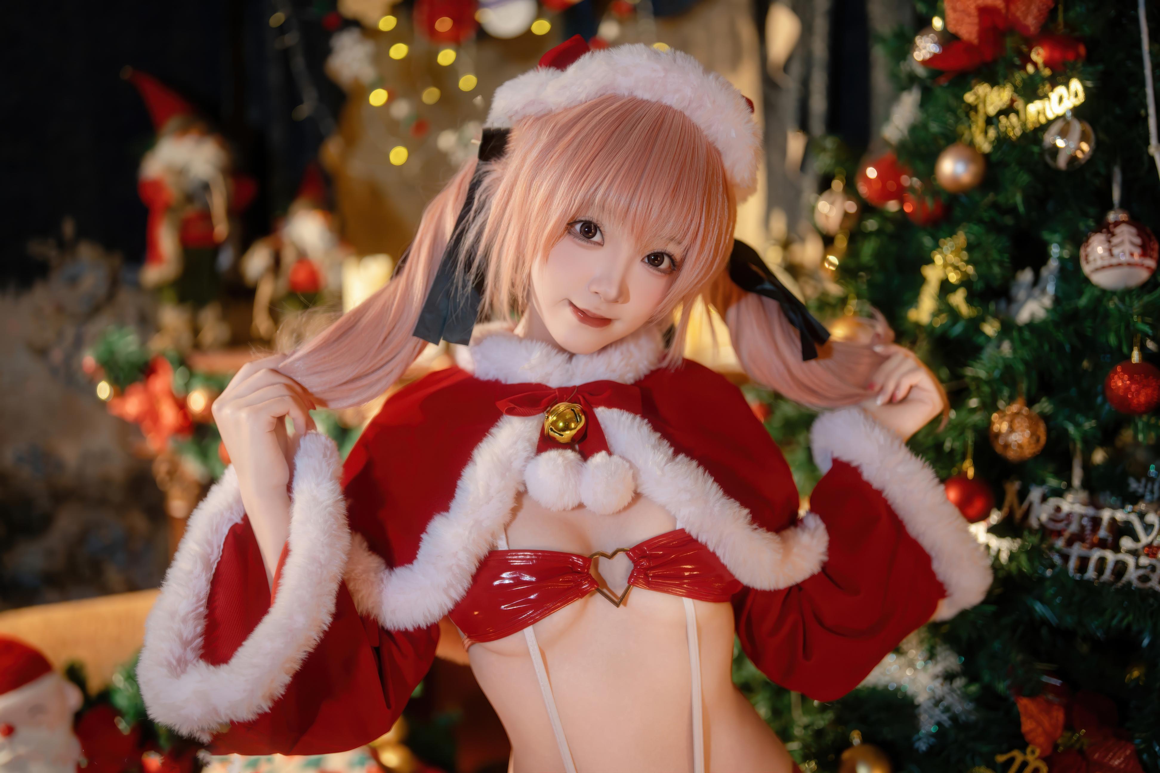 [私房] Bangni邦尼 - クリスマスの甘い誘惑：赤いセクシーランジェリー真空露胸 クリスマス撮影の美尻美脚 80P3V