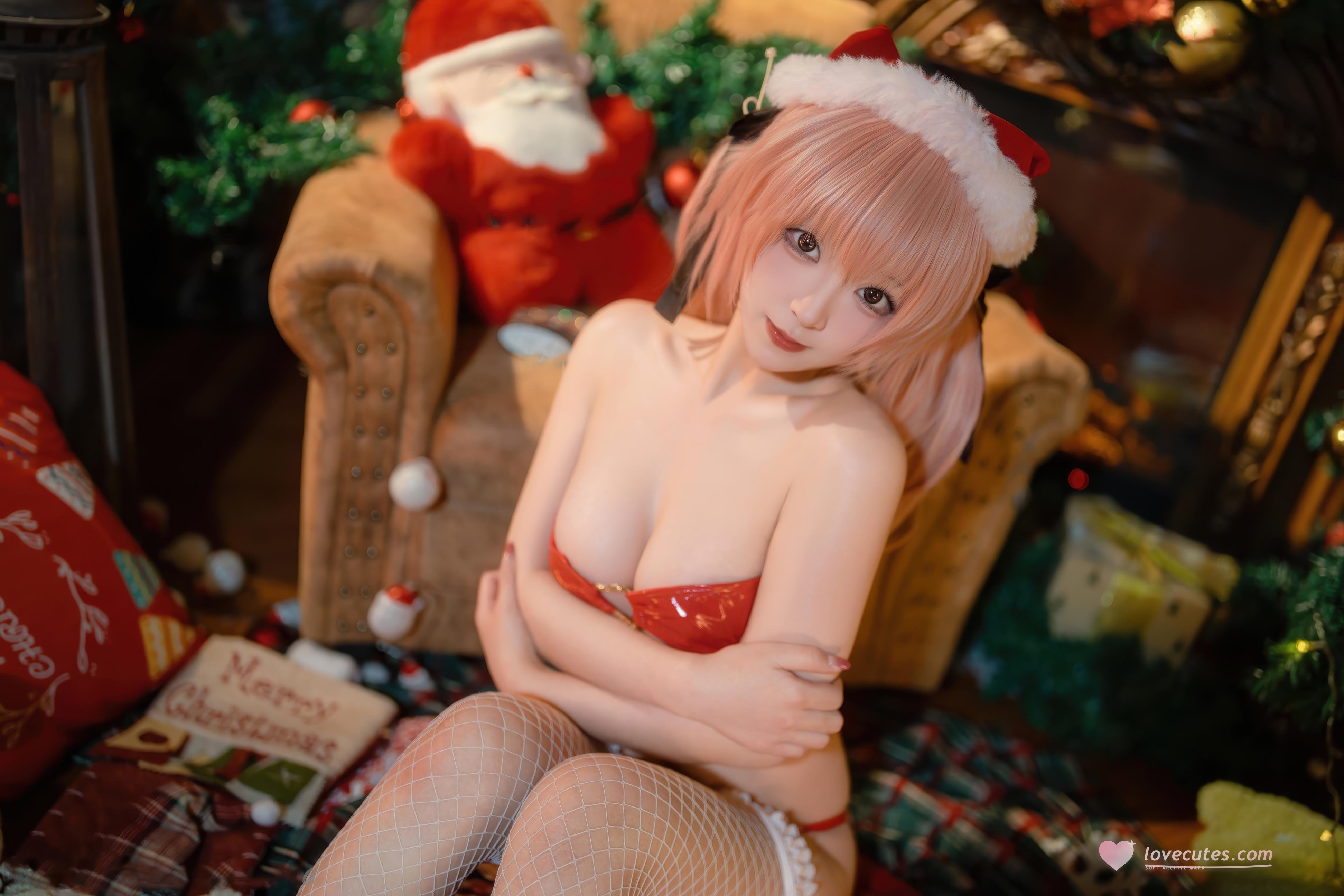 [私房] Bangni邦尼 - クリスマスの甘い誘惑：赤いセクシーランジェリー真空露胸 クリスマス撮影の美尻美脚 80P3V