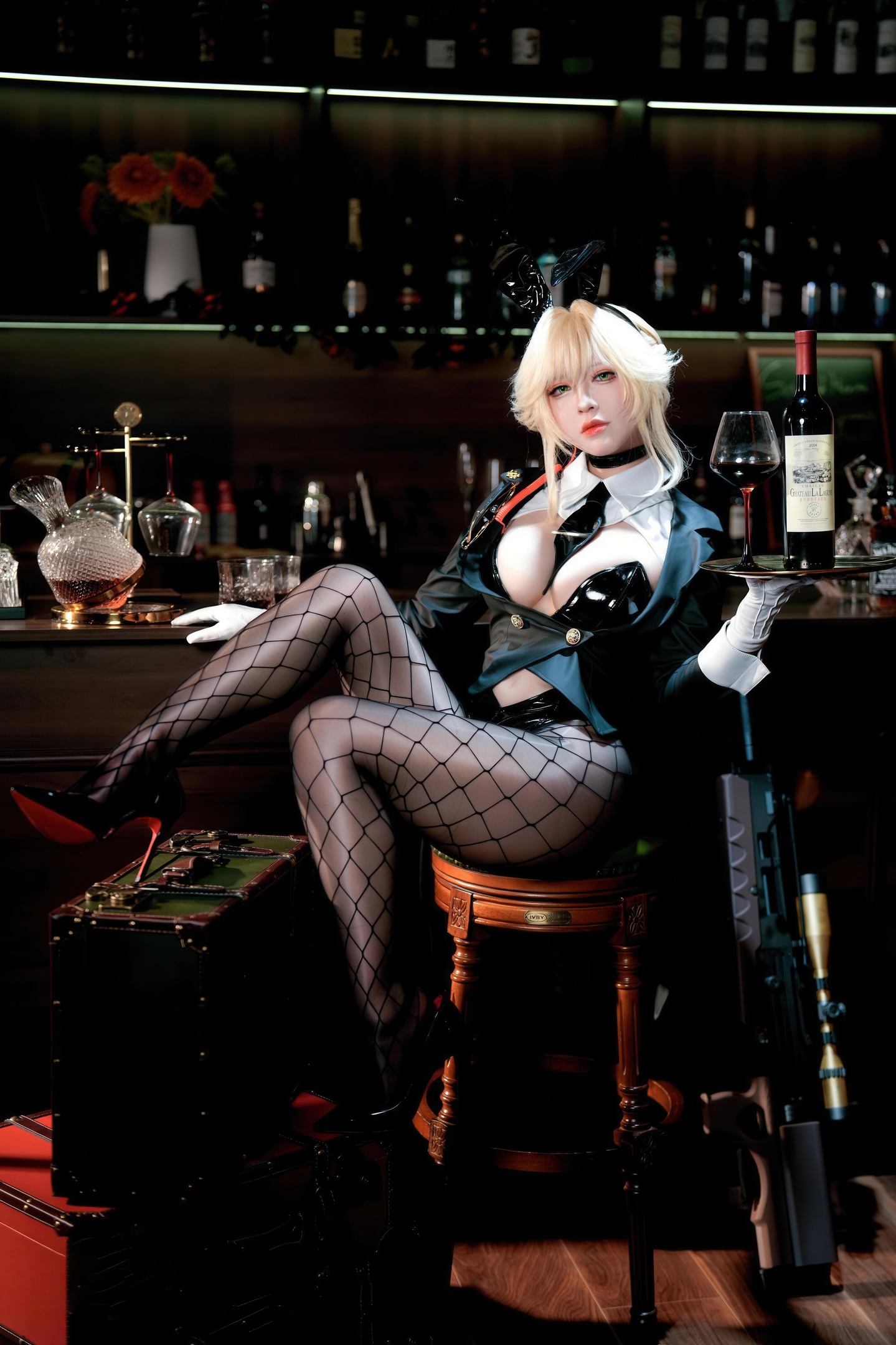 [cospaly] 半半子 - Nikke勝利女神 愛德 Agent Bunny：黑色兔女郎巨乳翹臀 網襪露臀還原 62P
