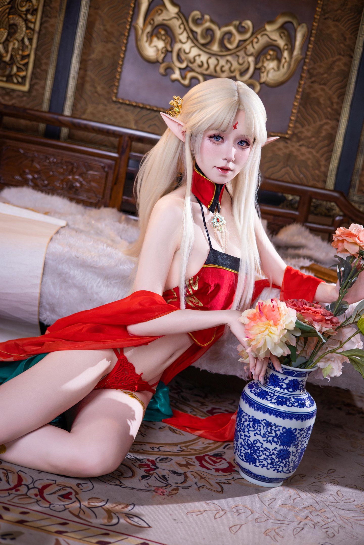 【コスプレ】双木扶苏 - ブレイスト紅古風：紅金礼装精霊耳 美脚ヒップ中華再現 45P