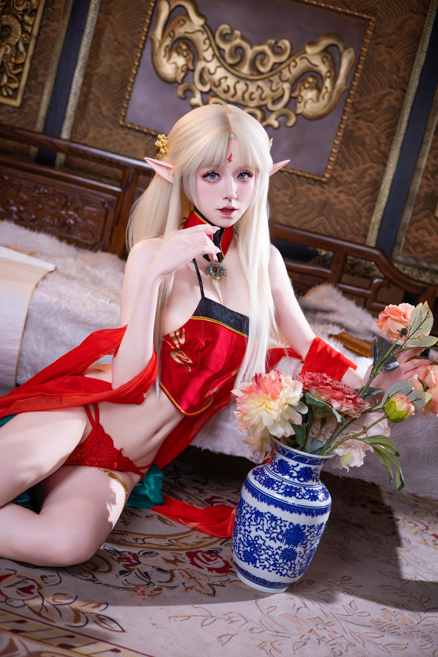 【コスプレ】双木扶苏 - ブレイスト紅古風：紅金礼装精霊耳 美脚ヒップ中華再現 45P