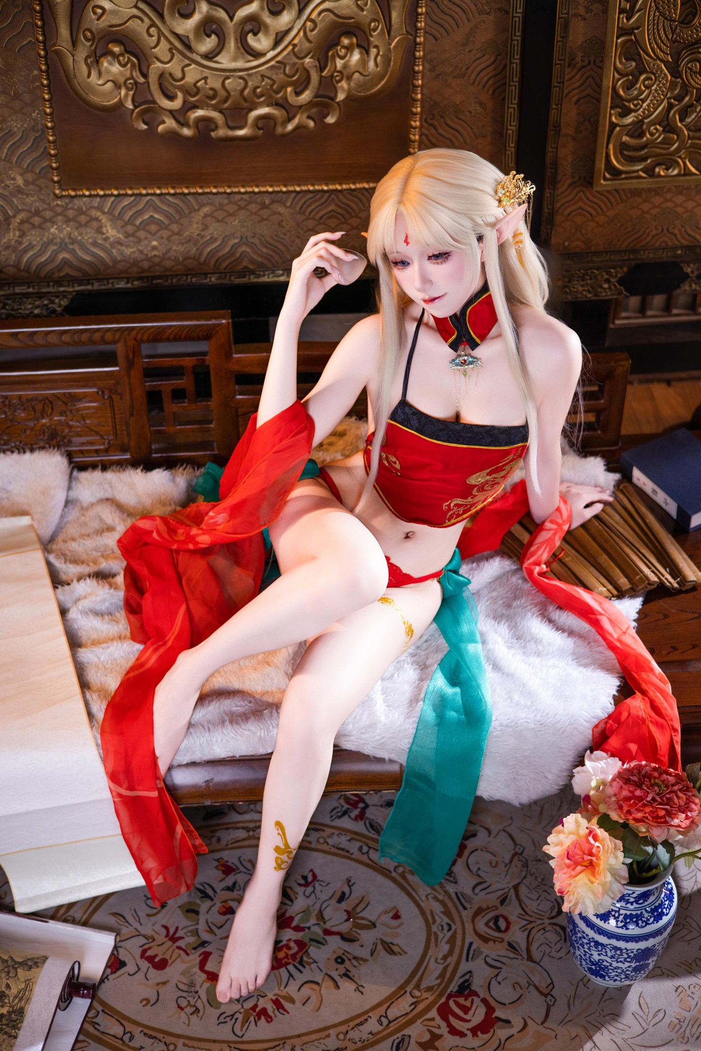 【コスプレ】双木扶苏 - ブレイスト紅古風：紅金礼装精霊耳 美脚ヒップ中華再現 45P