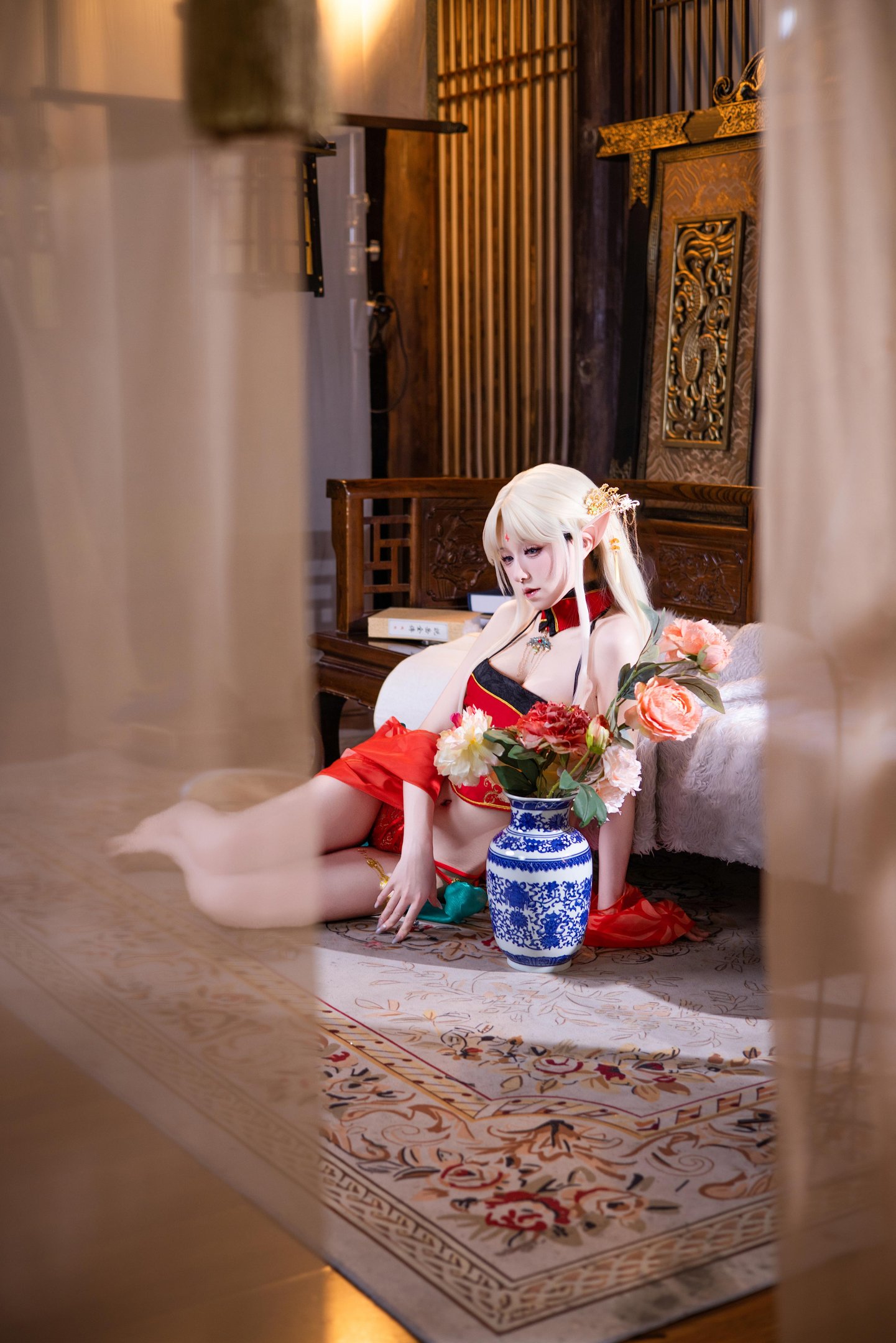 【コスプレ】双木扶苏 - ブレイスト紅古風：紅金礼装精霊耳 美脚ヒップ中華再現 45P
