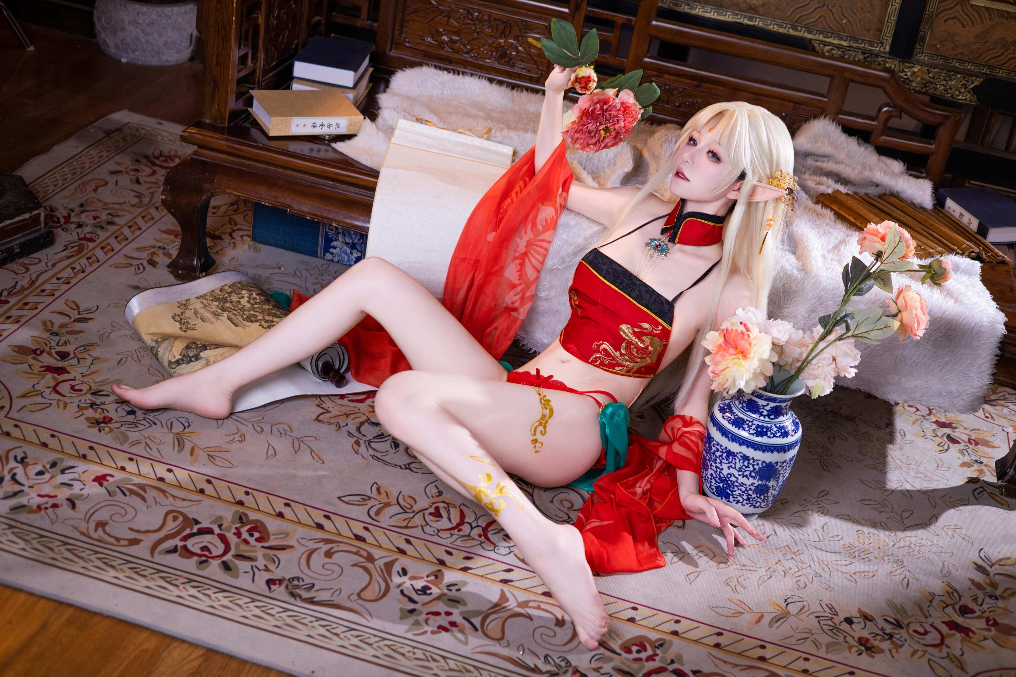 【コスプレ】双木扶苏 - ブレイスト紅古風：紅金礼装精霊耳 美脚ヒップ中華再現 45P