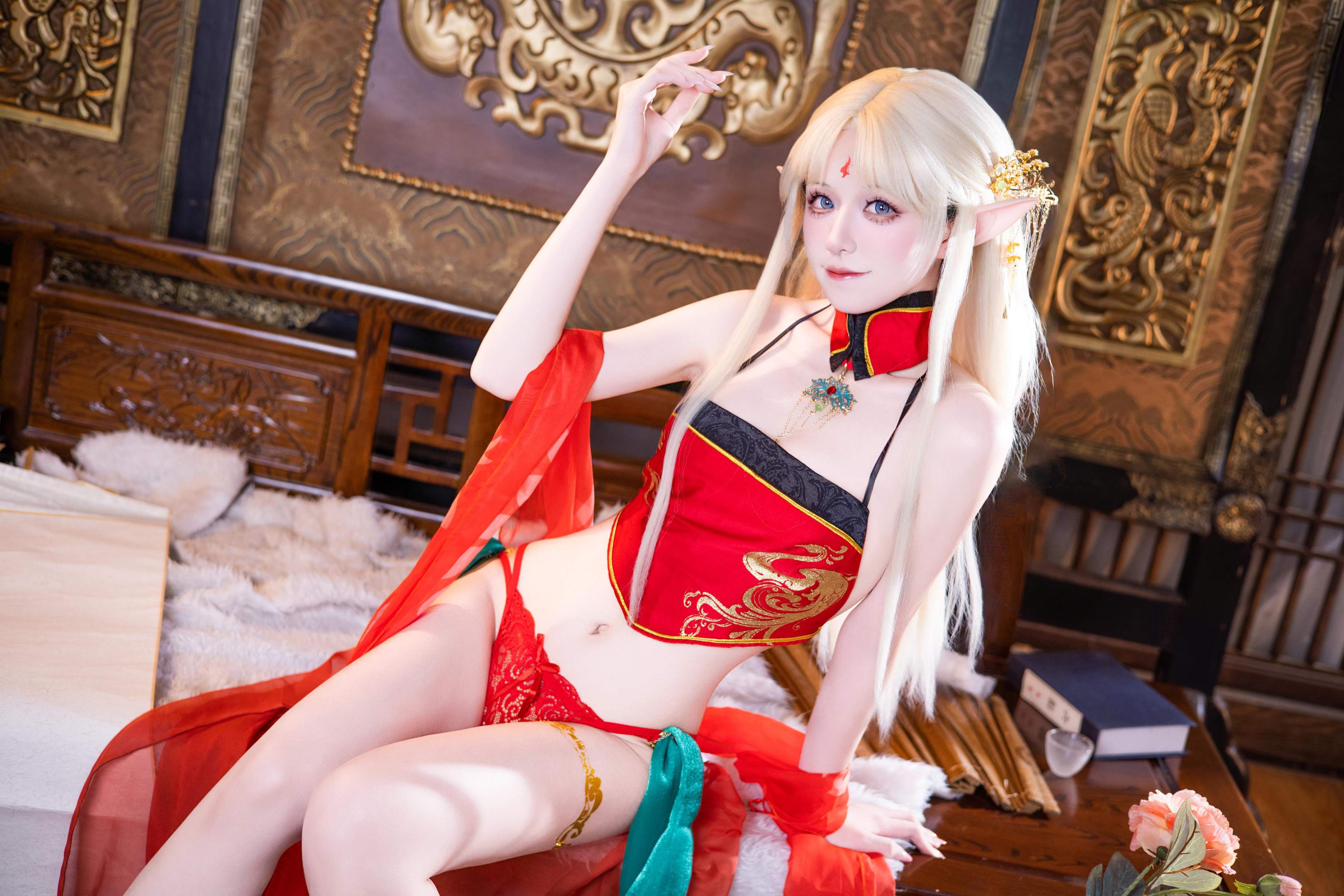 【コスプレ】双木扶苏 - ブレイスト紅古風：紅金礼装精霊耳 美脚ヒップ中華再現 45P