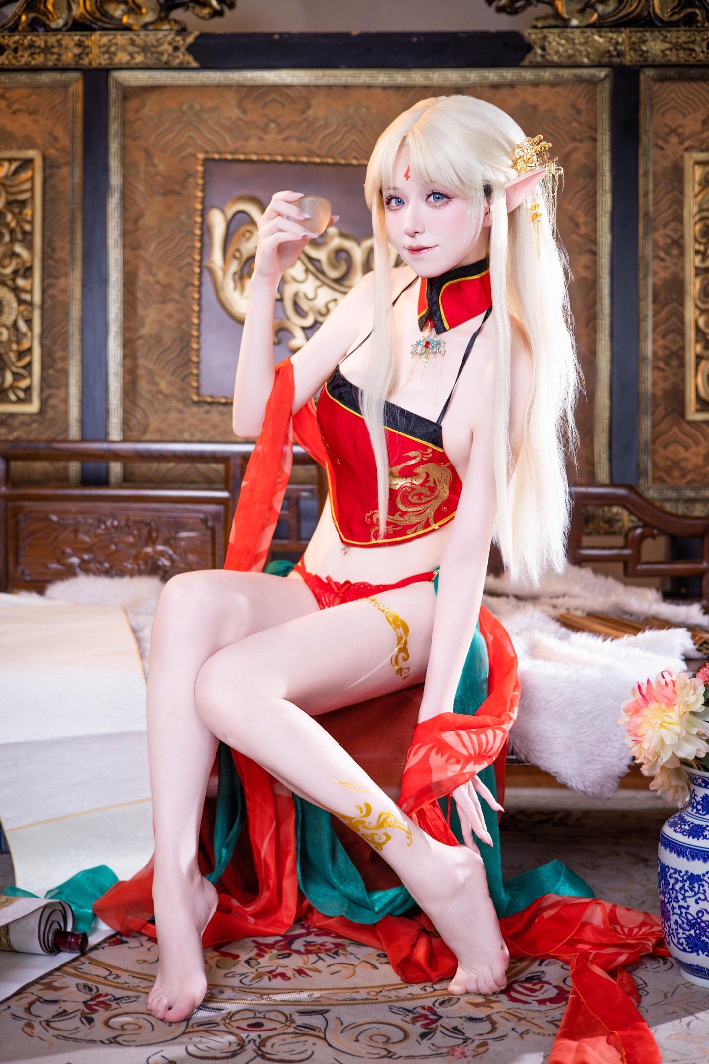 【コスプレ】双木扶苏 - ブレイスト紅古風：紅金礼装精霊耳 美脚ヒップ中華再現 45P