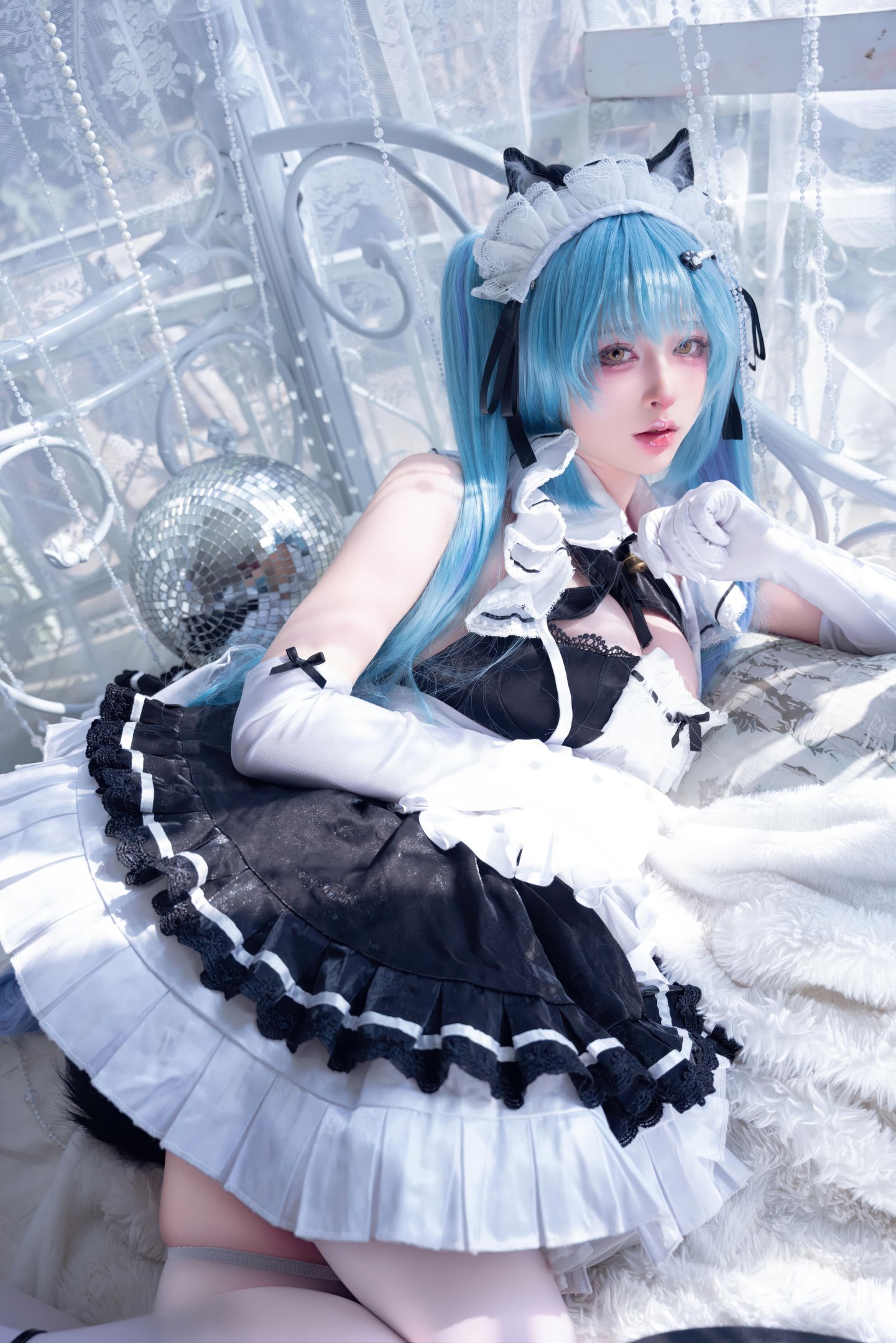 [cosplay] 清水由乃 - Nikke胜利女神 普利瓦蒂：蓝发猫耳女仆 白丝露点还原 85P1V