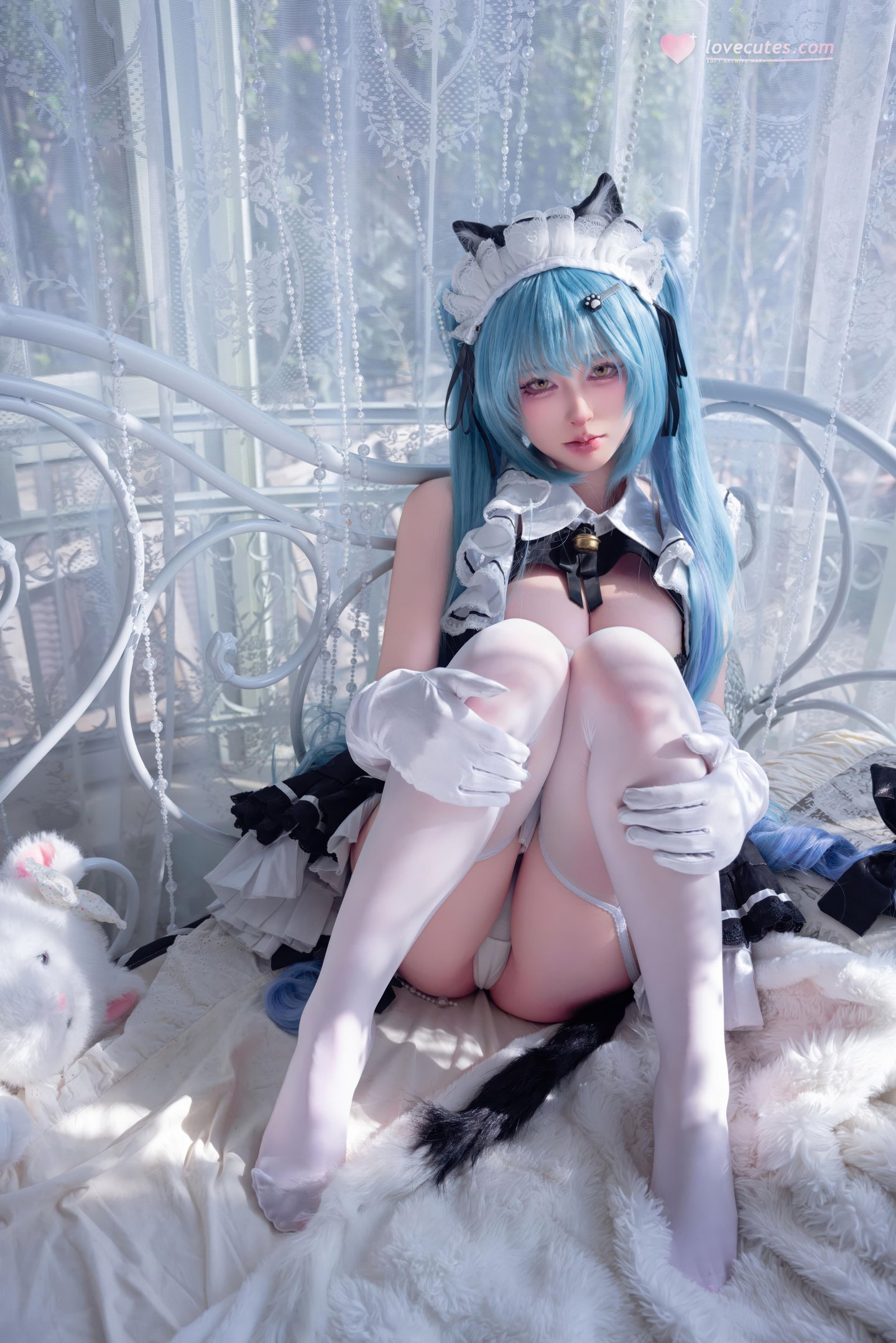 [cosplay] 清水由乃 - Nikke胜利女神 普利瓦蒂：蓝发猫耳女仆 白丝露点还原 85P1V