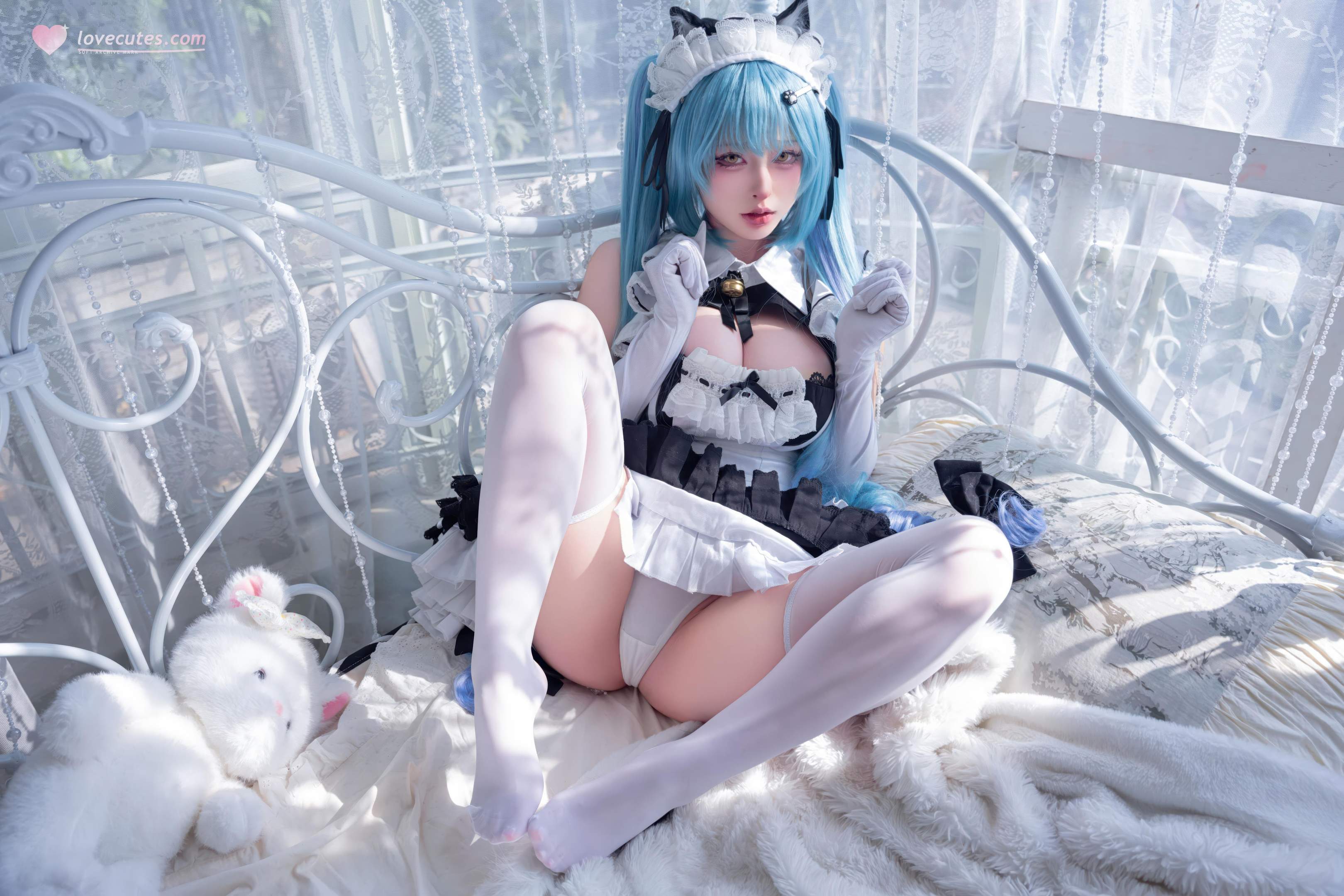 [cosplay] 清水由乃 - Nikke胜利女神 普利瓦蒂：蓝发猫耳女仆 白丝露点还原 85P1V