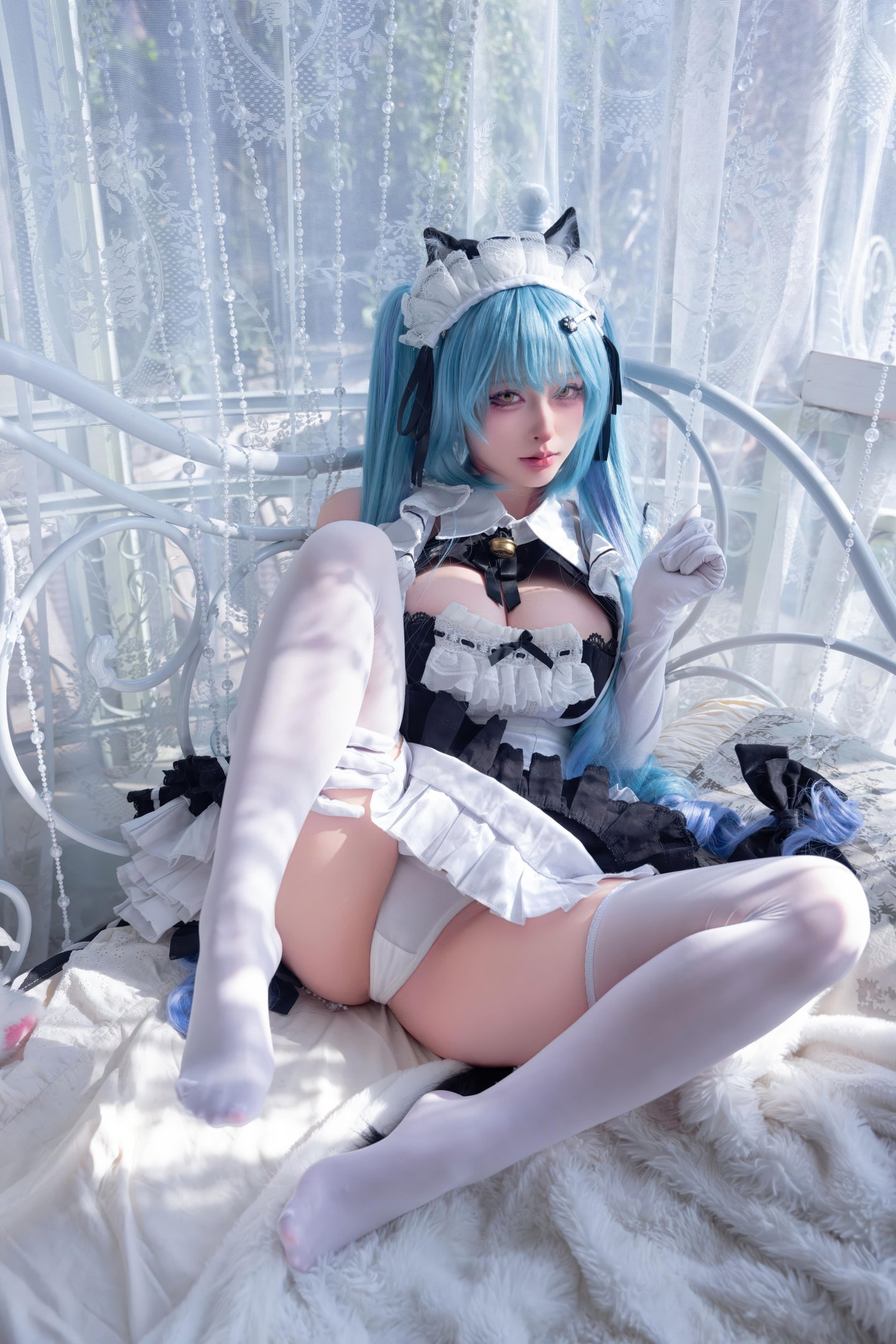 [cosplay] 清水由乃 - Nikke胜利女神 普利瓦蒂：蓝发猫耳女仆 白丝露点还原 85P1V