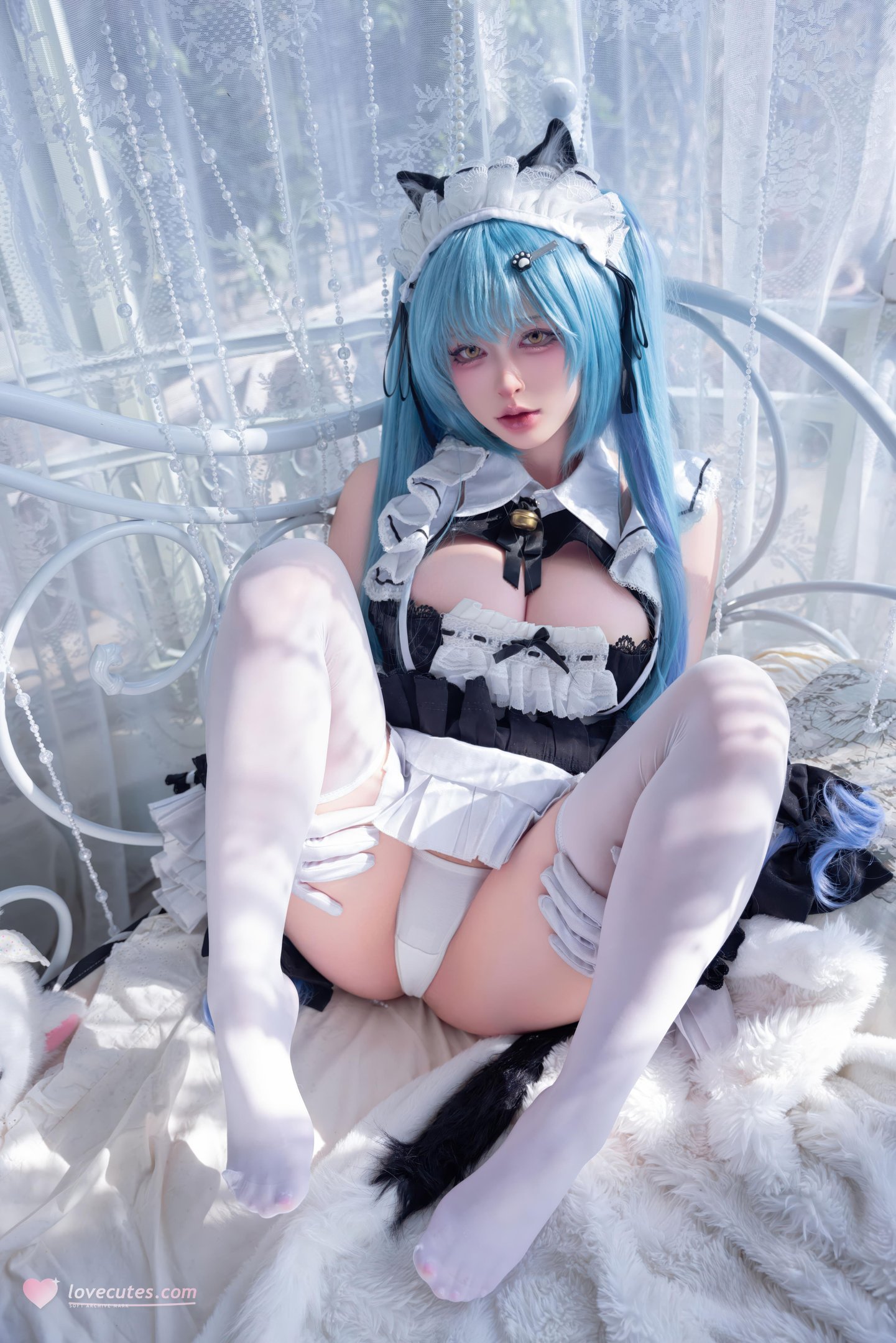 [cosplay] 清水由乃 - Nikke胜利女神 普利瓦蒂：蓝发猫耳女仆 白丝露点还原 85P1V