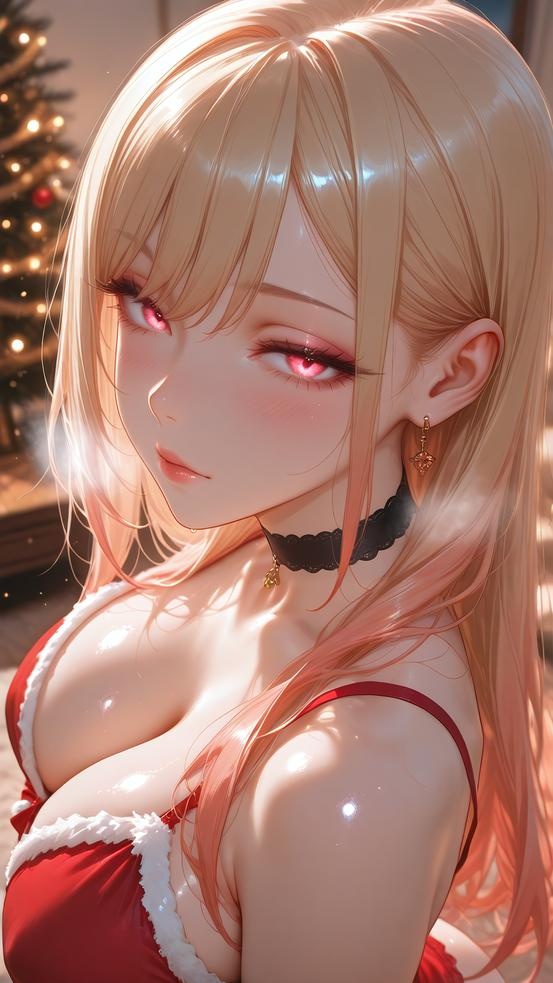 AI生成的動漫女孩 - 更衣人偶墜入愛河 喜多川海夢：聖誕紅裙爆乳巨臀 露點露穴口塞 171P