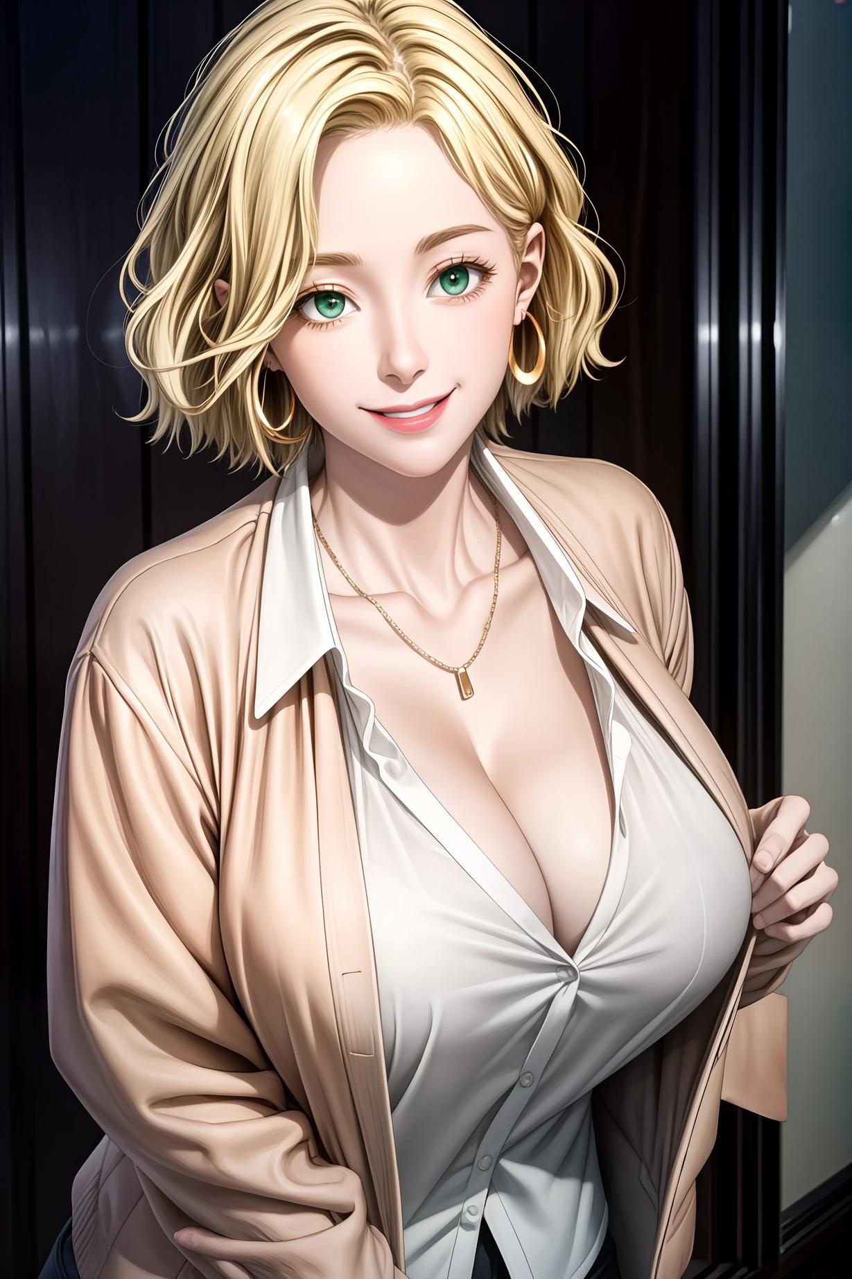 AI生成アニメ少女 - 金髪ショートヘアオリジナル熟女：ビキニ爆乳ヒップ透けロングスカート46P