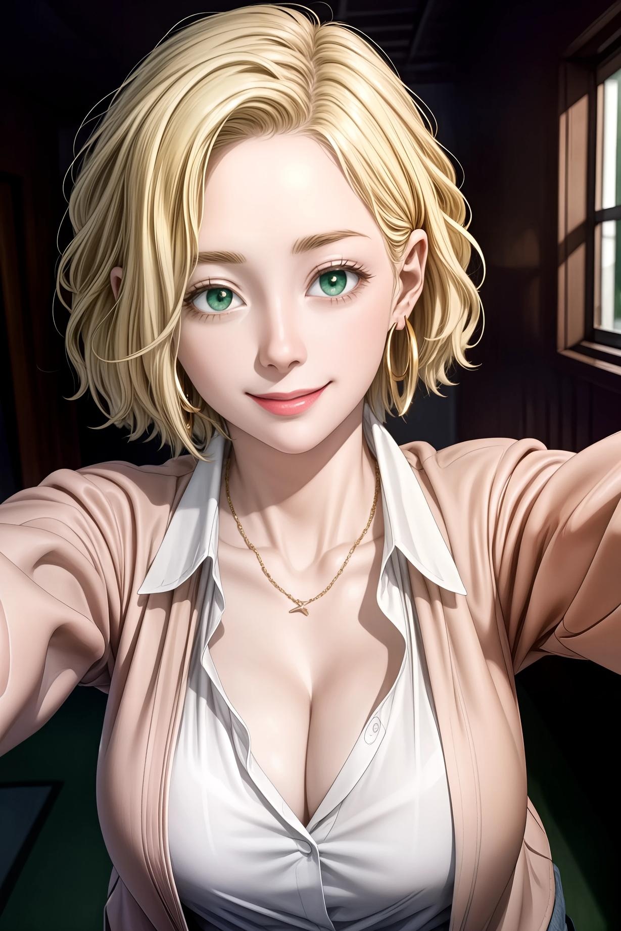 AI生成アニメ少女 - 金髪ショートヘアオリジナル熟女：ビキニ爆乳ヒップ透けロングスカート46P