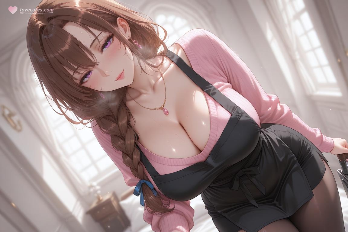 AI Generated Anime Girl - Hasuma Kanae：粉色针织衫黑丝蕾丝内衣 巨乳翘臀露穴口交 154P