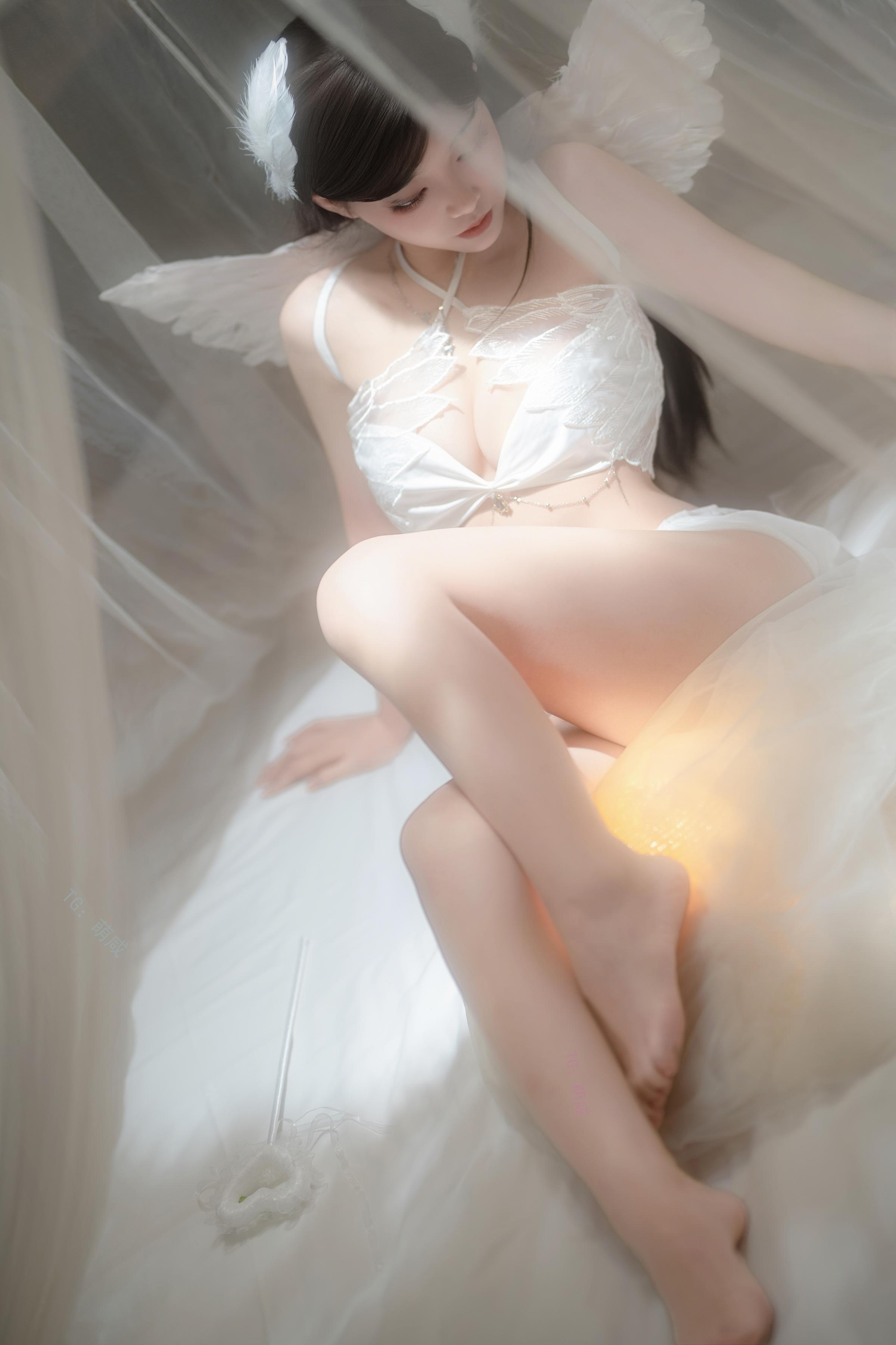 '[私房] Bangni邦尼 - Thiên Thần: Đôi Cánh Thiên Thần Lingerie Ren Trắng, Đùi Đẹp Hổ Trắng 81P4V'