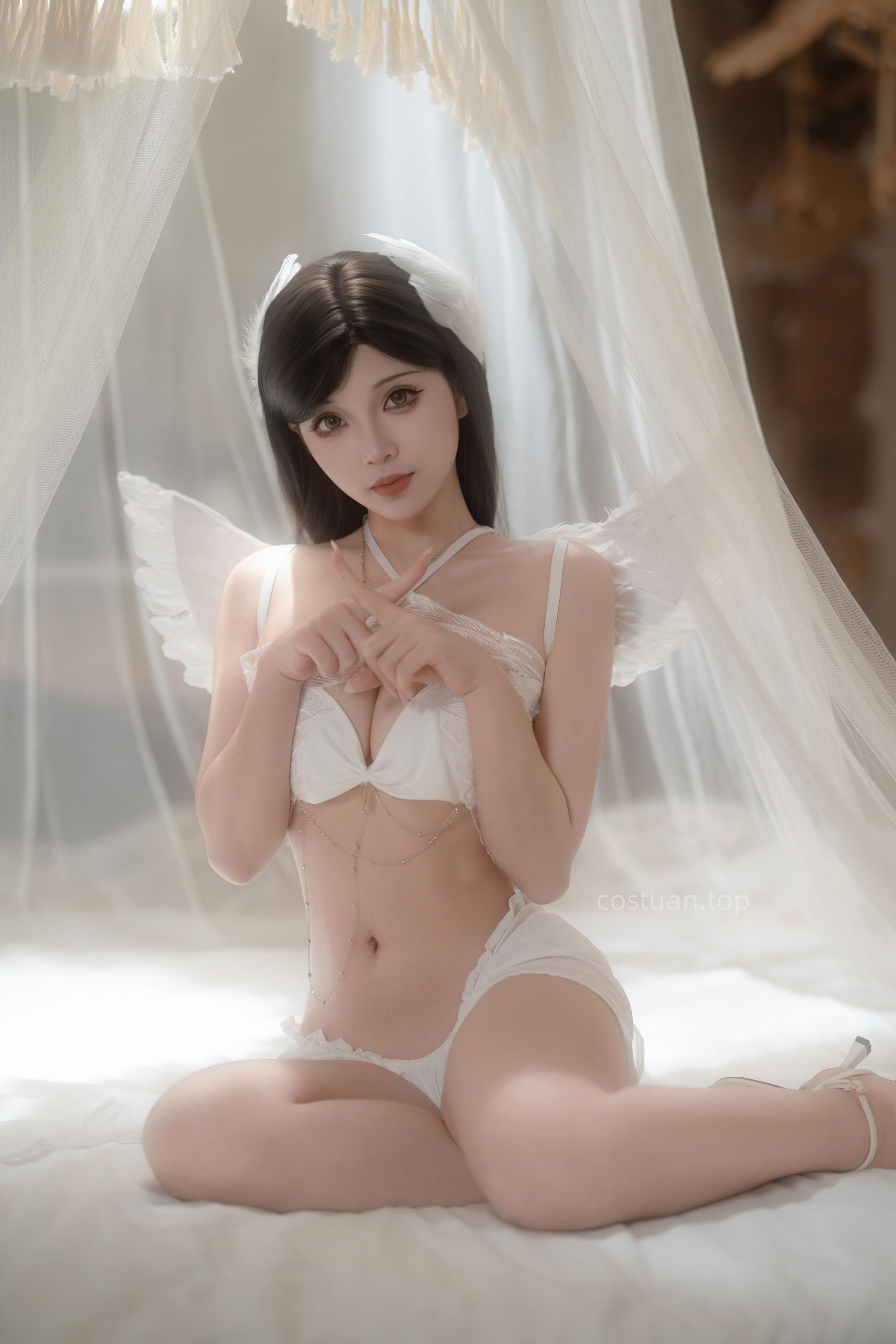 [私房] Bangni邦尼 - 天使：白色レースの下着と天使の翼 白虎の美脚 81P4V