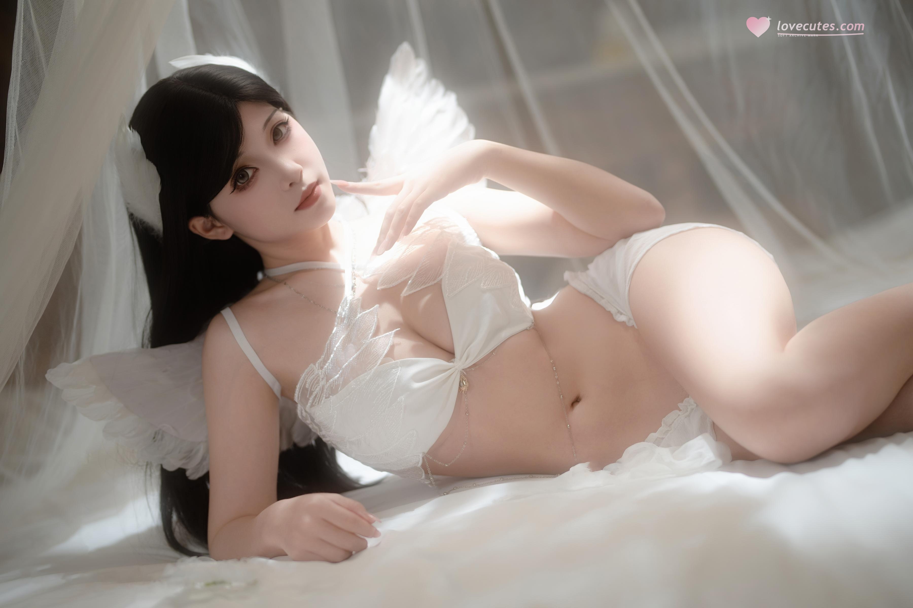 [私房] Bangni邦尼 - 天使：白色レースの下着と天使の翼 白虎の美脚 81P4V