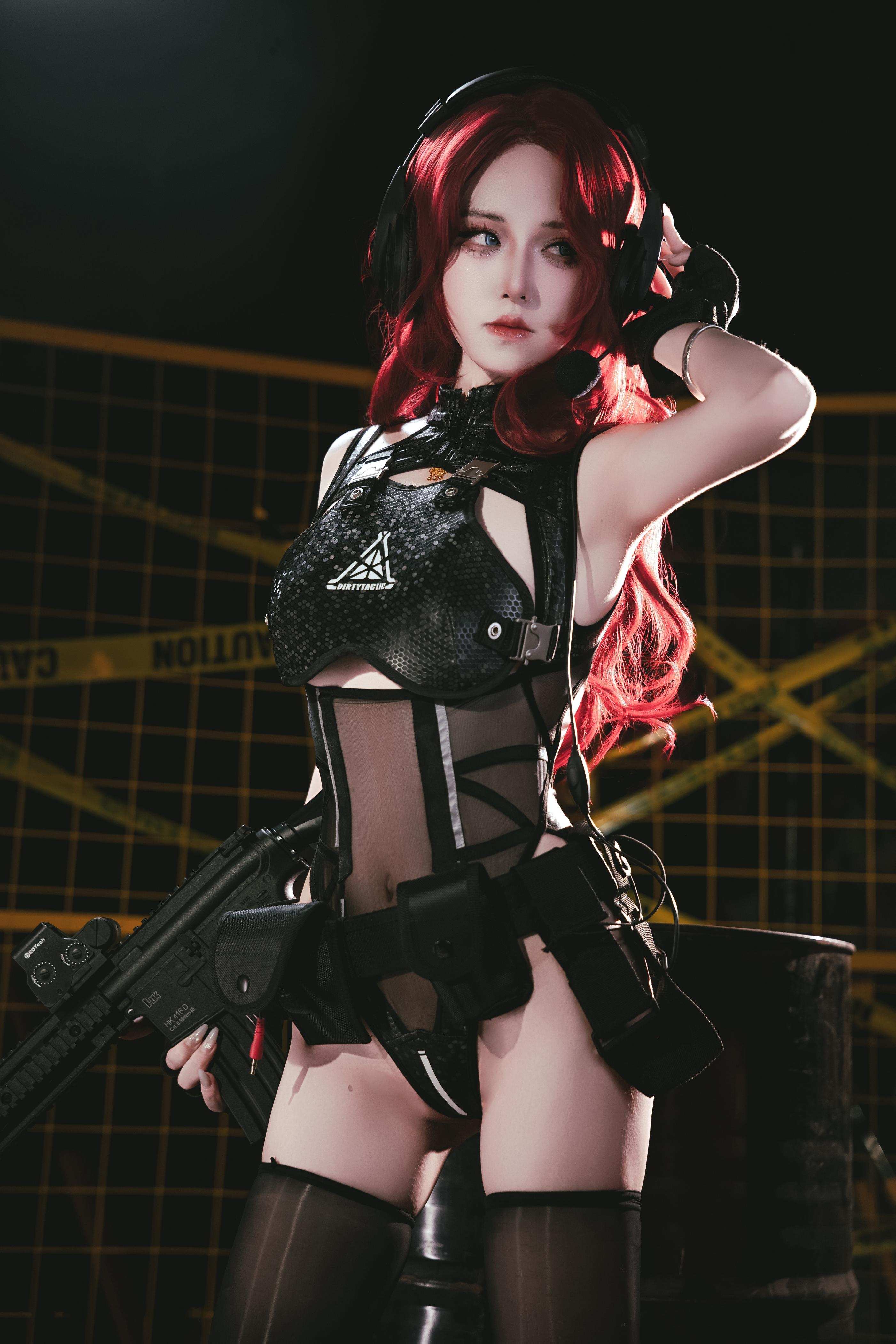 [코스프레] 쌍목부소 - 명일방주 시르텔·데티사 전술복: 붉은 머리 검은 실 레이스 속옷, 아름다운 다리와 엉덩이 60P