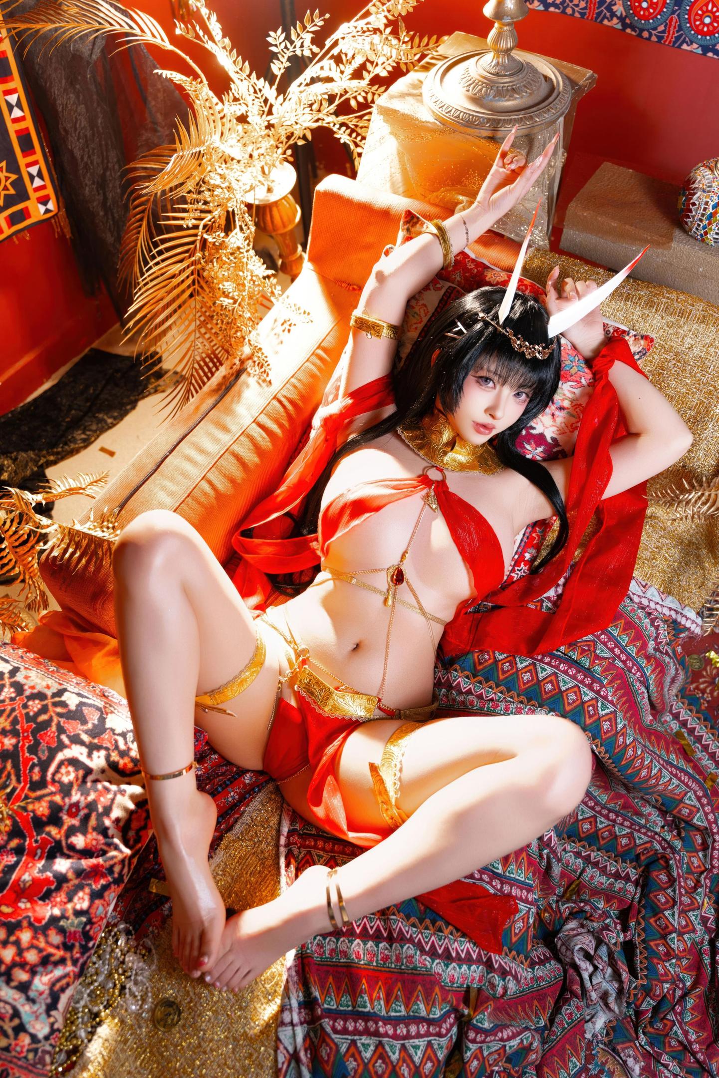 [cosplay] 清水由乃 - 碧蓝航线 能代舞娘：红裙舞娘美腿翘臀 59P2V