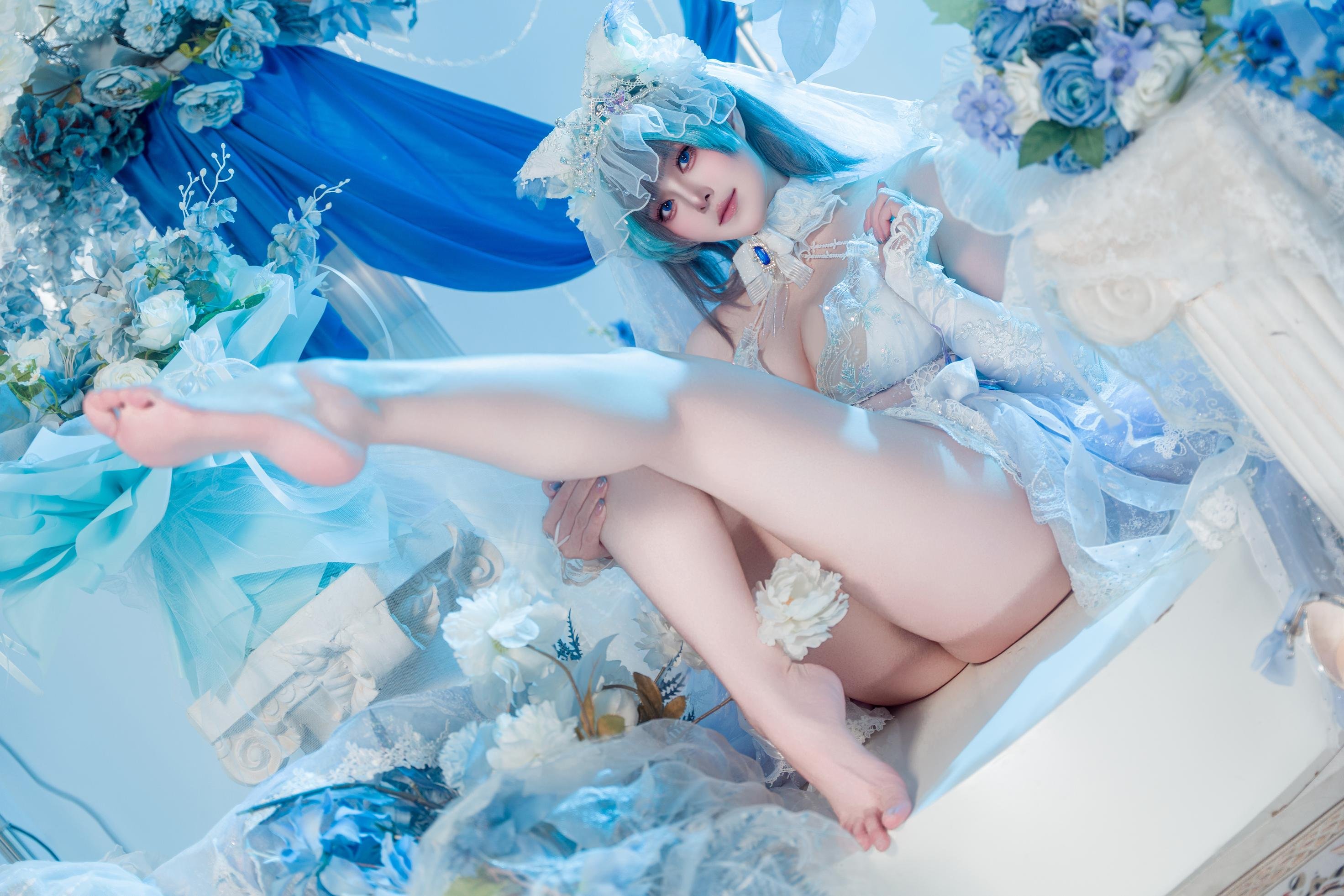 [cosplay] Natsuko夏夏子 - 碧藍航線 柴郡婚紗：白色婚紗蕾絲內衣 巨乳美腿 70P