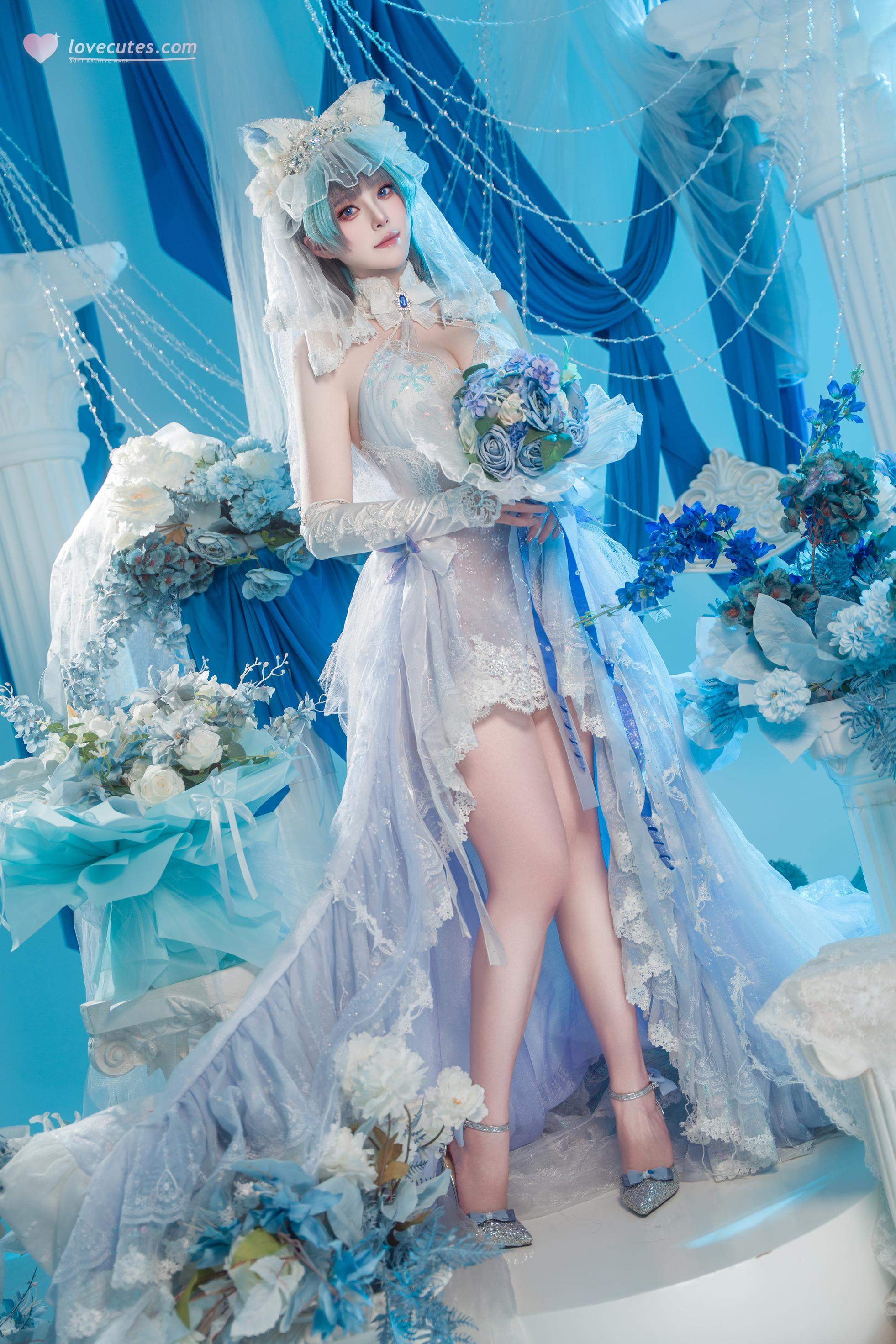 [cosplay] Natsuko夏夏子 - 碧藍航線 柴郡婚紗：白色婚紗蕾絲內衣 巨乳美腿 70P