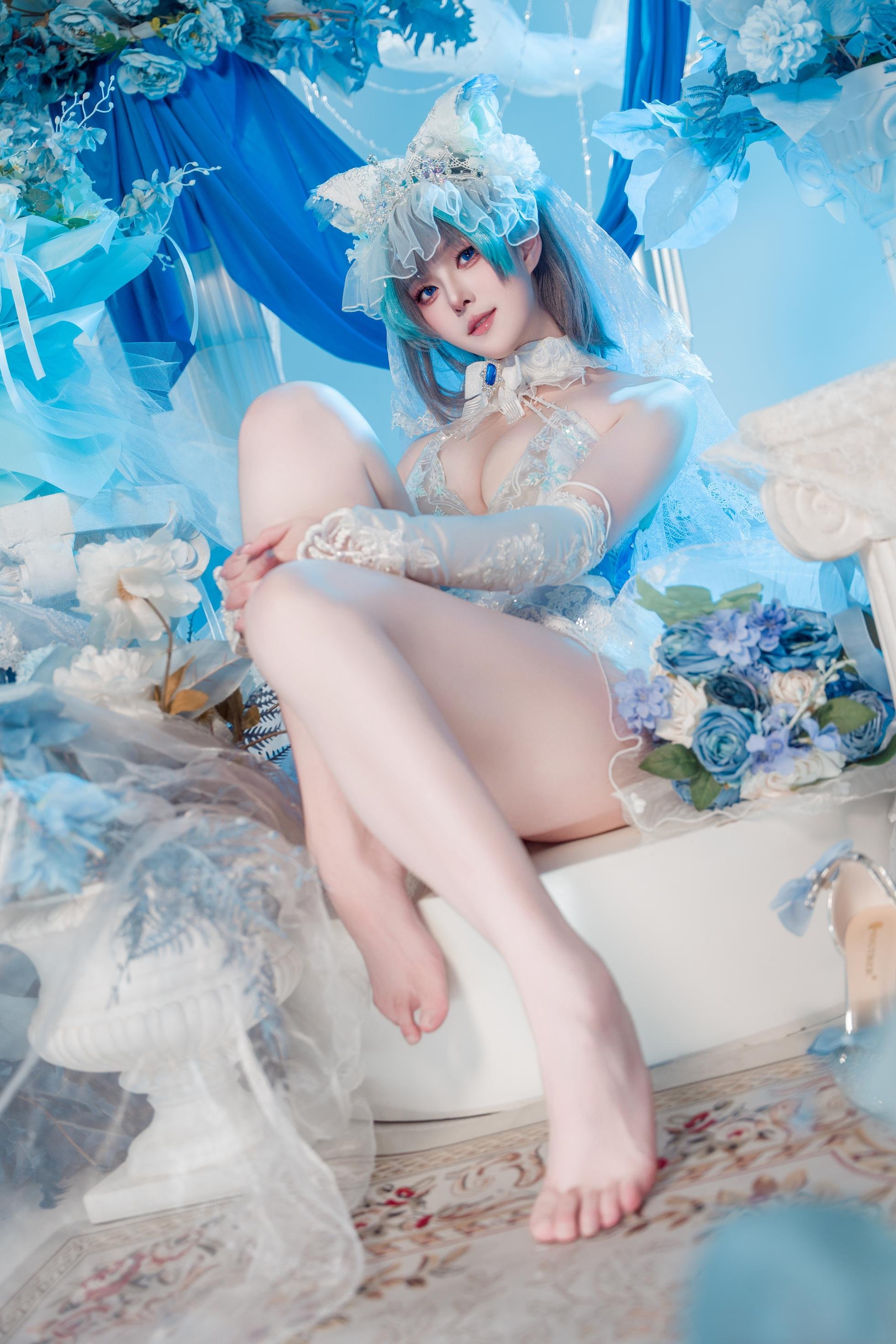 [cosplay] Natsuko夏夏子 - 碧藍航線 柴郡婚紗：白色婚紗蕾絲內衣 巨乳美腿 70P