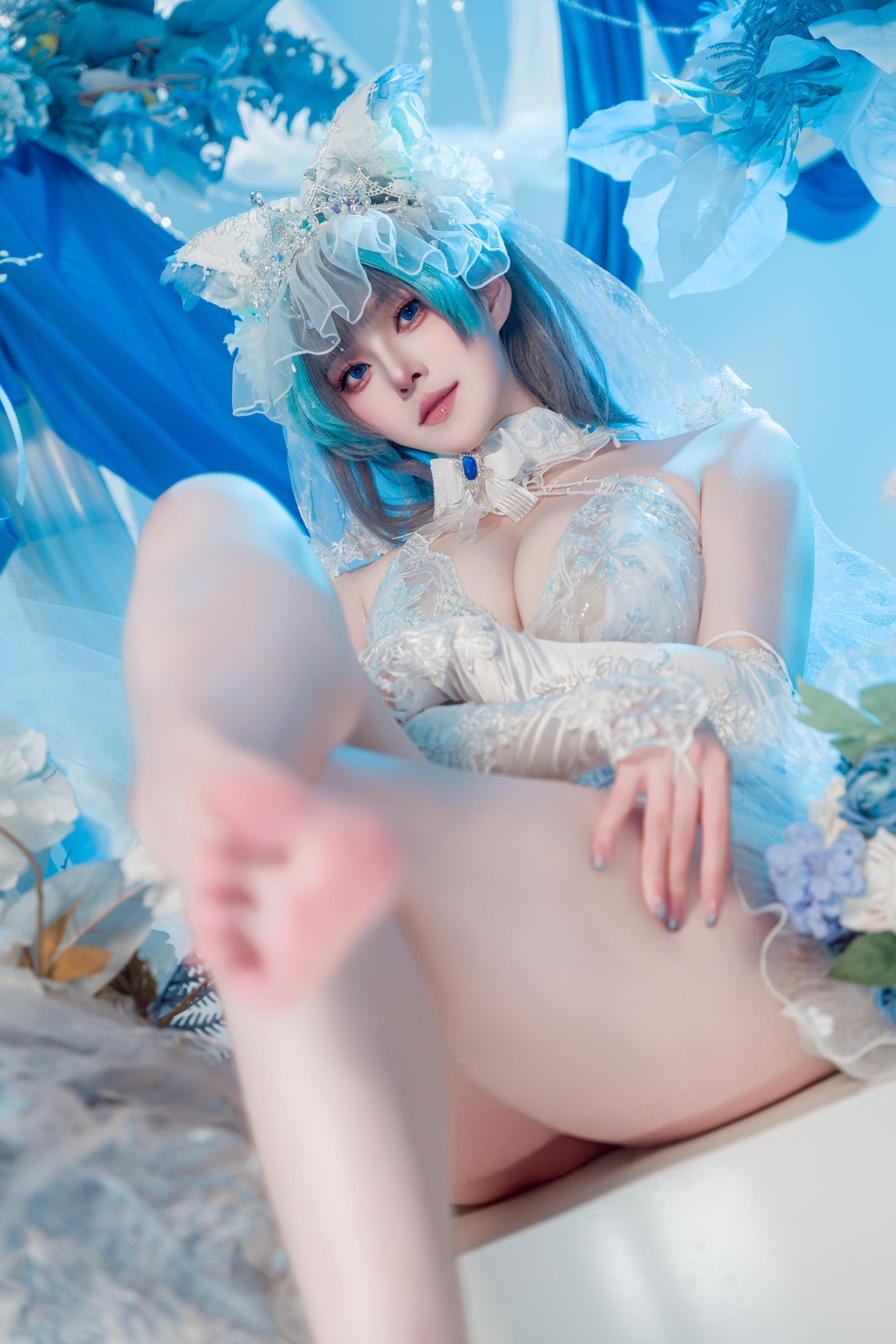 [cosplay] Natsuko夏夏子 - 碧藍航線 柴郡婚紗：白色婚紗蕾絲內衣 巨乳美腿 70P