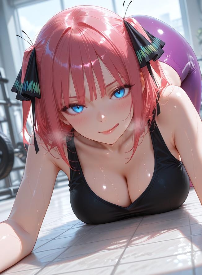Cô Gái Anime Tạo Ra Bằng AI - 五等分的新娘 中野二乃: Quần Yoga Tím Tại Phòng Tập, Ngực Khủng, 196P