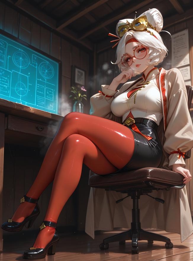 Cô Gái Anime Tạo Ra Bằng AI - 塞尔达传说 普尔亚：Áo Sơ Mi Trắng Kính Cận, Ngực Khủng, Váy Đen, Tất Chân, Mông Cong 168P