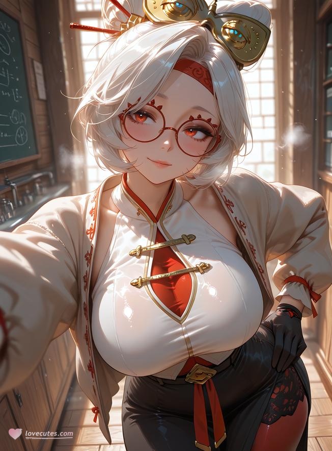 AI生成的動漫女孩 - 塞爾達傳說 普爾亞：眼鏡白襯衫巨乳黑裙 丝袜翘臀 168P