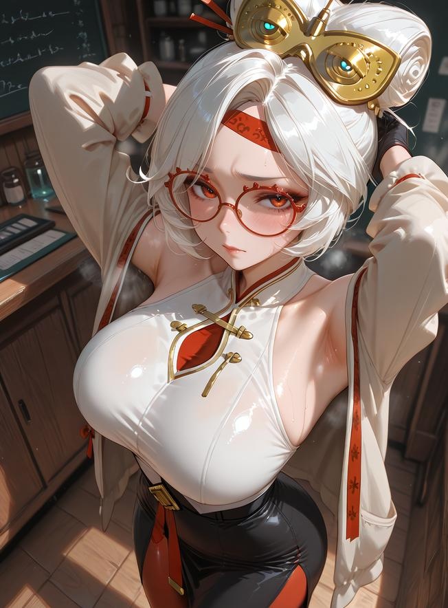 AI生成的動漫女孩 - 塞爾達傳說 普爾亞：眼鏡白襯衫巨乳黑裙 丝袜翘臀 168P