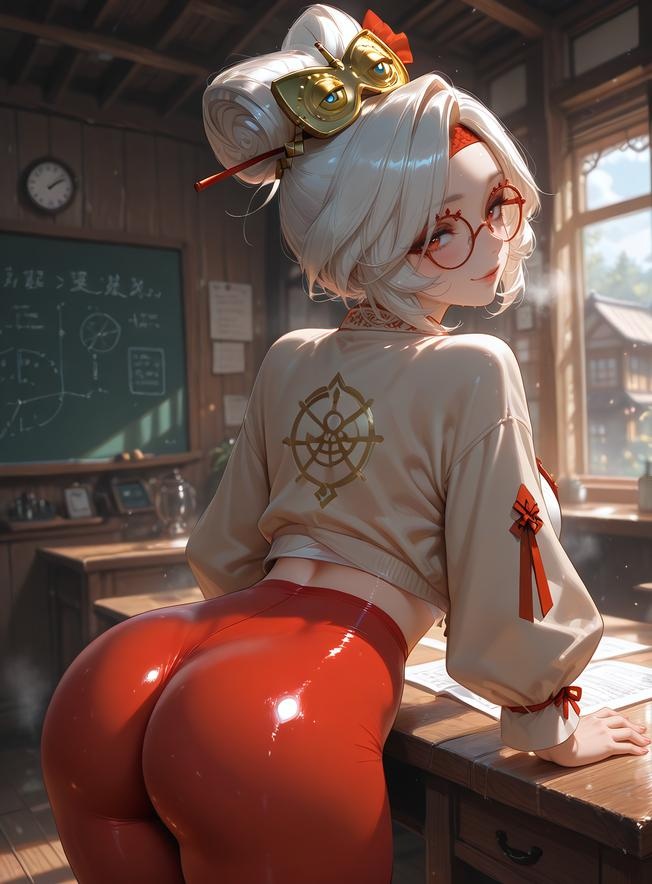 Cô Gái Anime Tạo Ra Bằng AI - 塞尔达传说 普尔亚：Áo Sơ Mi Trắng Kính Cận, Ngực Khủng, Váy Đen, Tất Chân, Mông Cong 168P