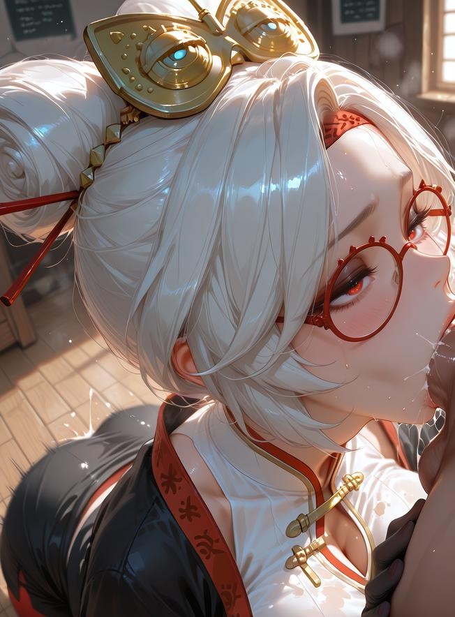 Cô Gái Anime Tạo Ra Bằng AI - 塞尔达传说 普尔亚：Áo Sơ Mi Trắng Kính Cận, Ngực Khủng, Váy Đen, Tất Chân, Mông Cong 168P