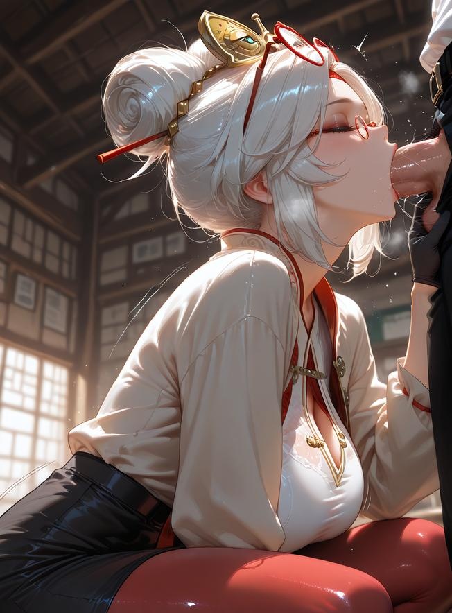 Cô Gái Anime Tạo Ra Bằng AI - 塞尔达传说 普尔亚：Áo Sơ Mi Trắng Kính Cận, Ngực Khủng, Váy Đen, Tất Chân, Mông Cong 168P