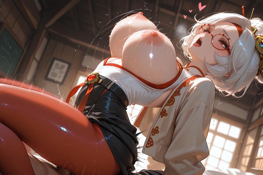 「AI生成アニメ少女 - ゼルダの伝説 プルア：眼鏡白シャツ巨乳黒スカート、ストッキング美尻 168P」