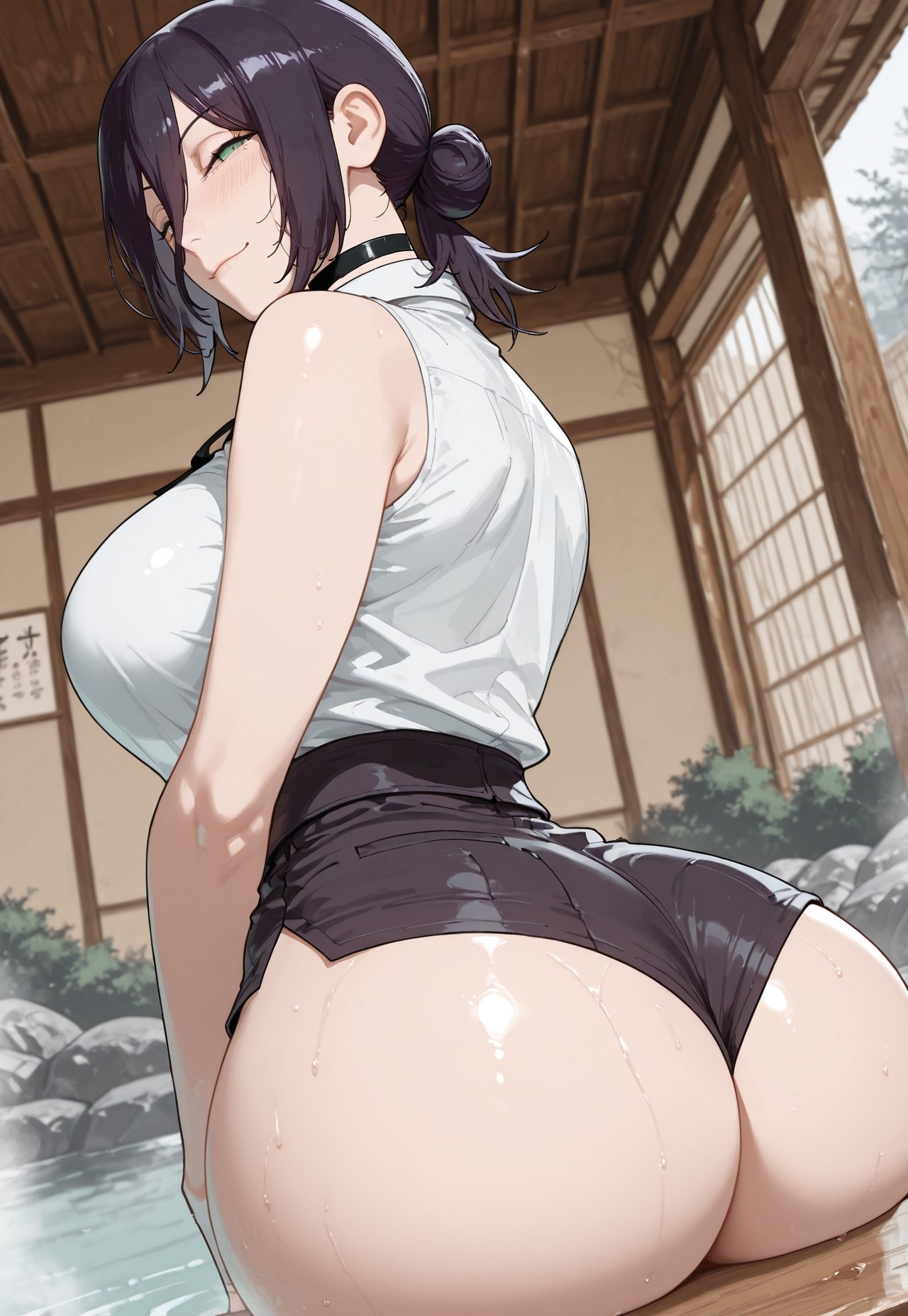 AI Generated Anime Girl - Chainsaw Man Reze: Wet White Shirt, Busty, Black Hair, Curvy 222P