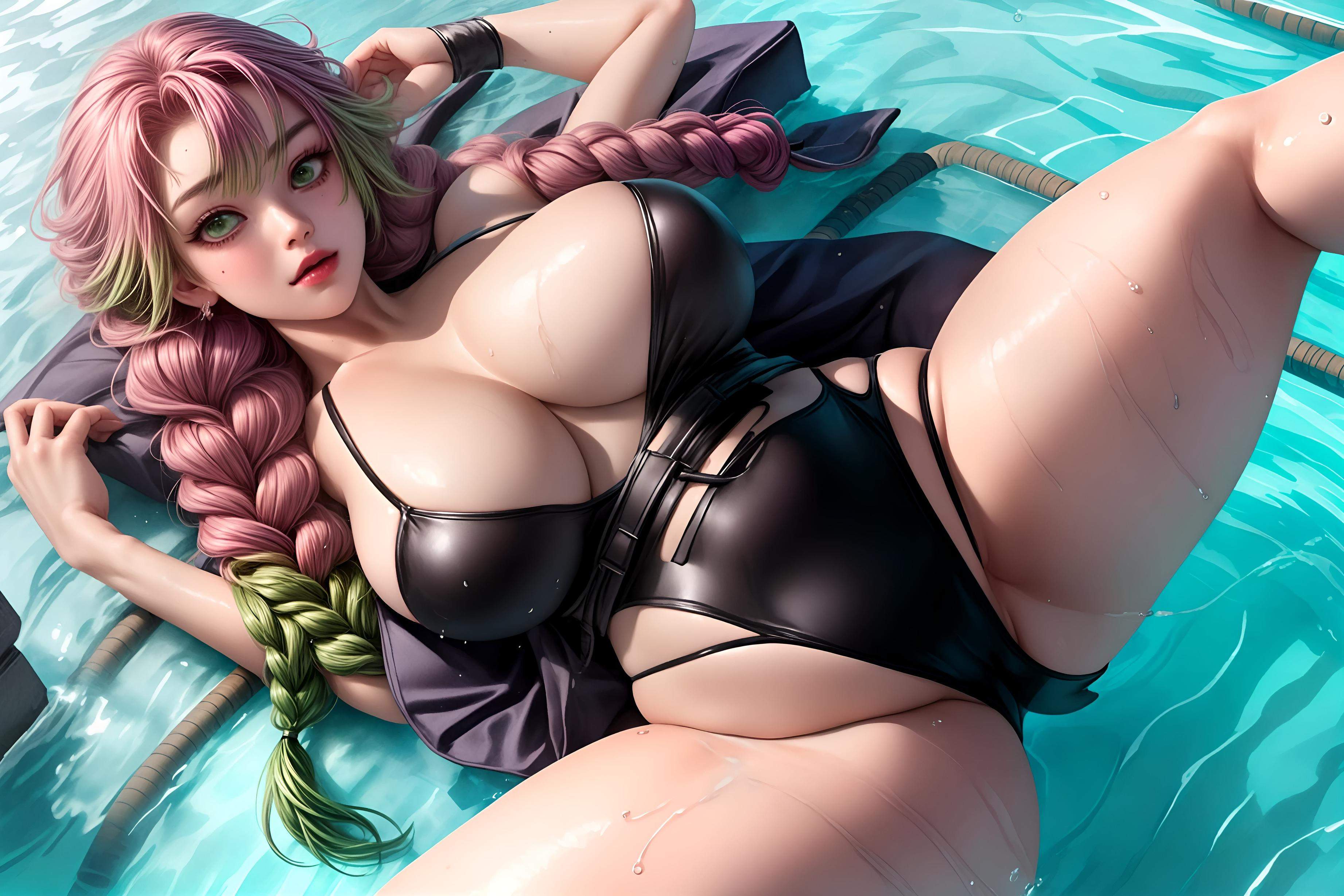Cô Gái Anime Tạo Bởi AI - 鬼灭之刃 甘露寺蜜璃: Bikini Tắm Nguồn Nóng Với Quần Yoga 51P
