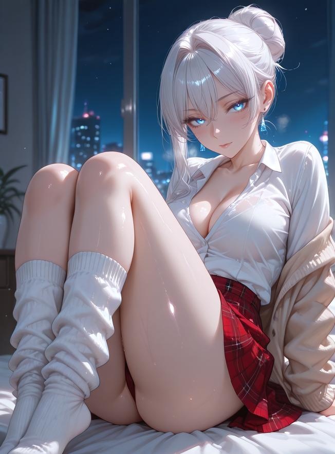 Cô Gái Anime Tạo Bởi AI - Scarlet El Vandimion: Trang Phục Học Sinh, Áo Sơ Mi Trắng, Váy Đỏ, Tự Sướng Trước Gương 162P