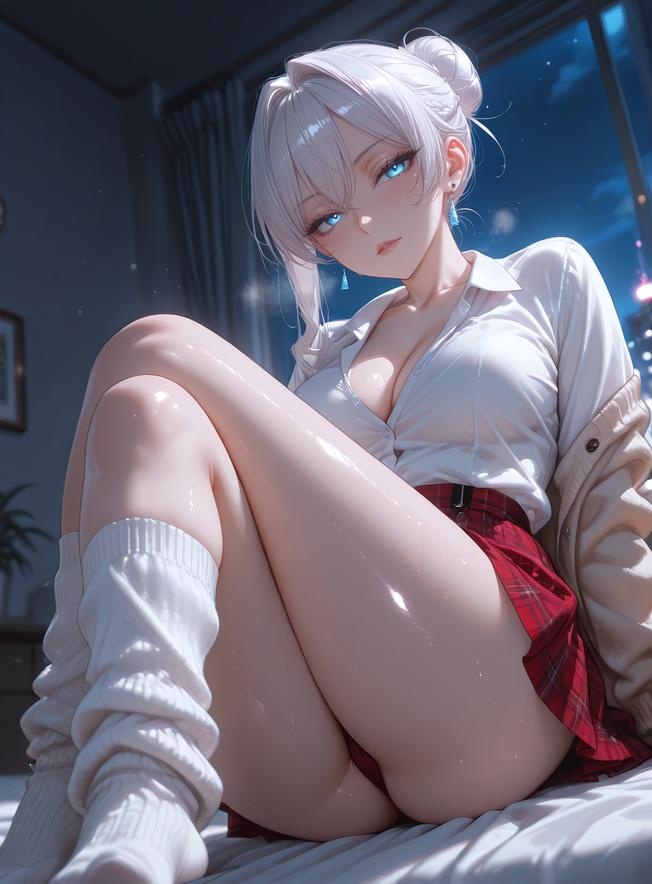 AI 生成的動漫女孩 - Scarlet El Vandimion：學生裝白襯衫巨乳紅裙 鏡前自拍 162P
